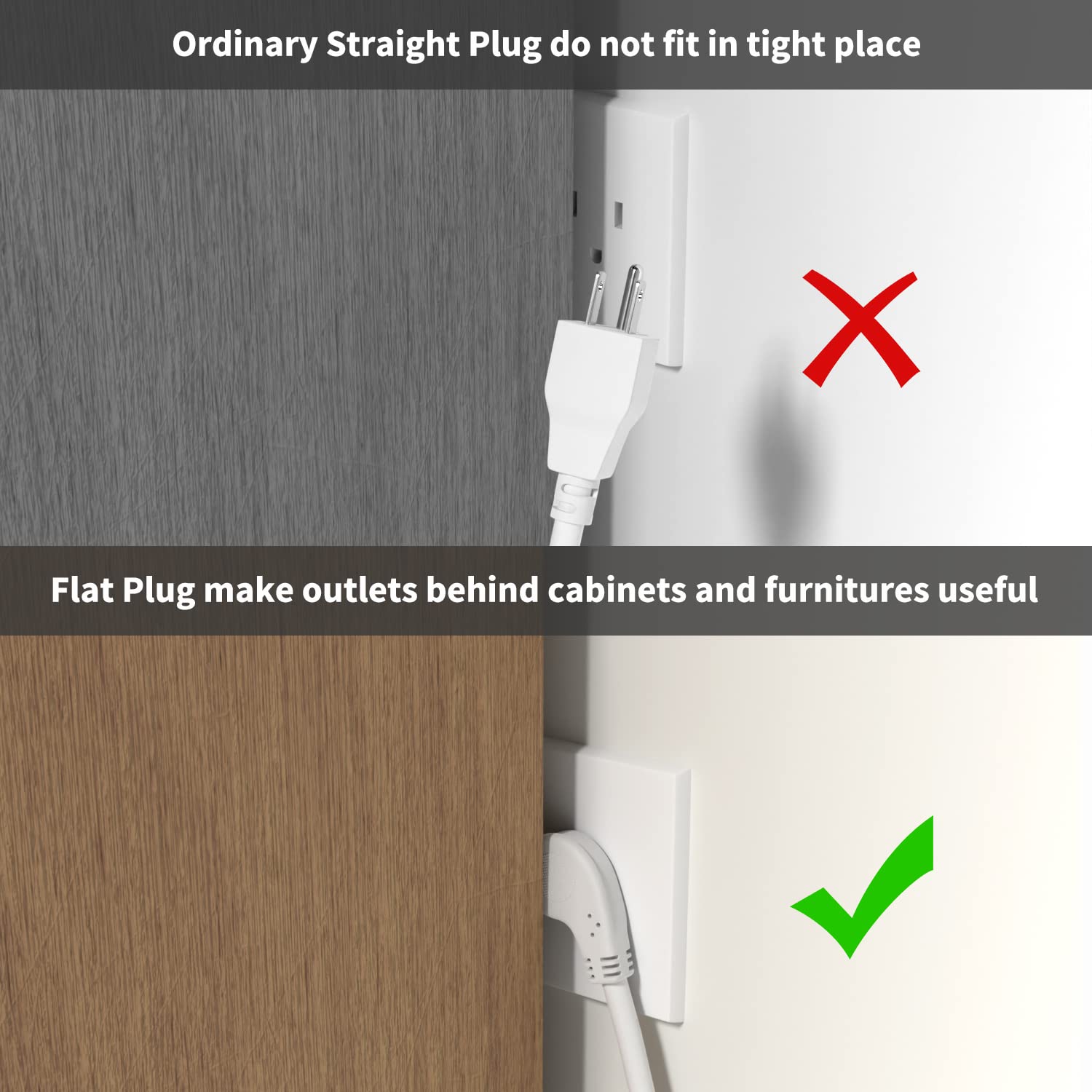 Firmerst 1875W Flat Plug Extension Cord 6 Feet 14 Awg 15A White, Pack Of 3