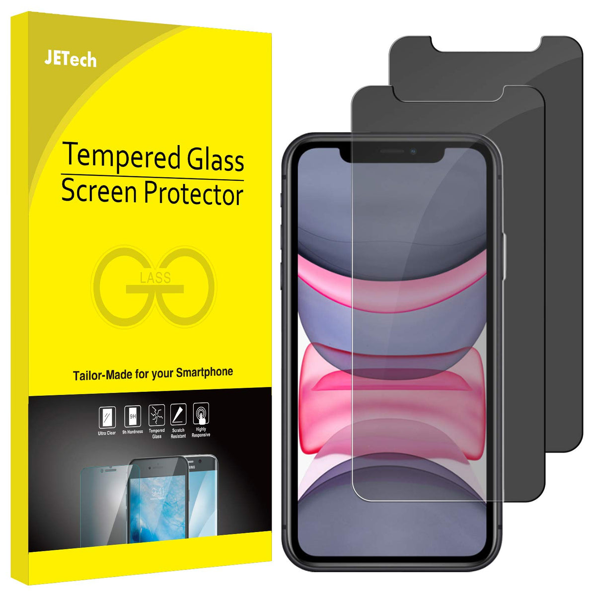 Jetech Privacy Screen Protector For Iphone 11 And Iphone Xr 61 Inch, Anti Spy Tempered Glass Film, 2 Pack