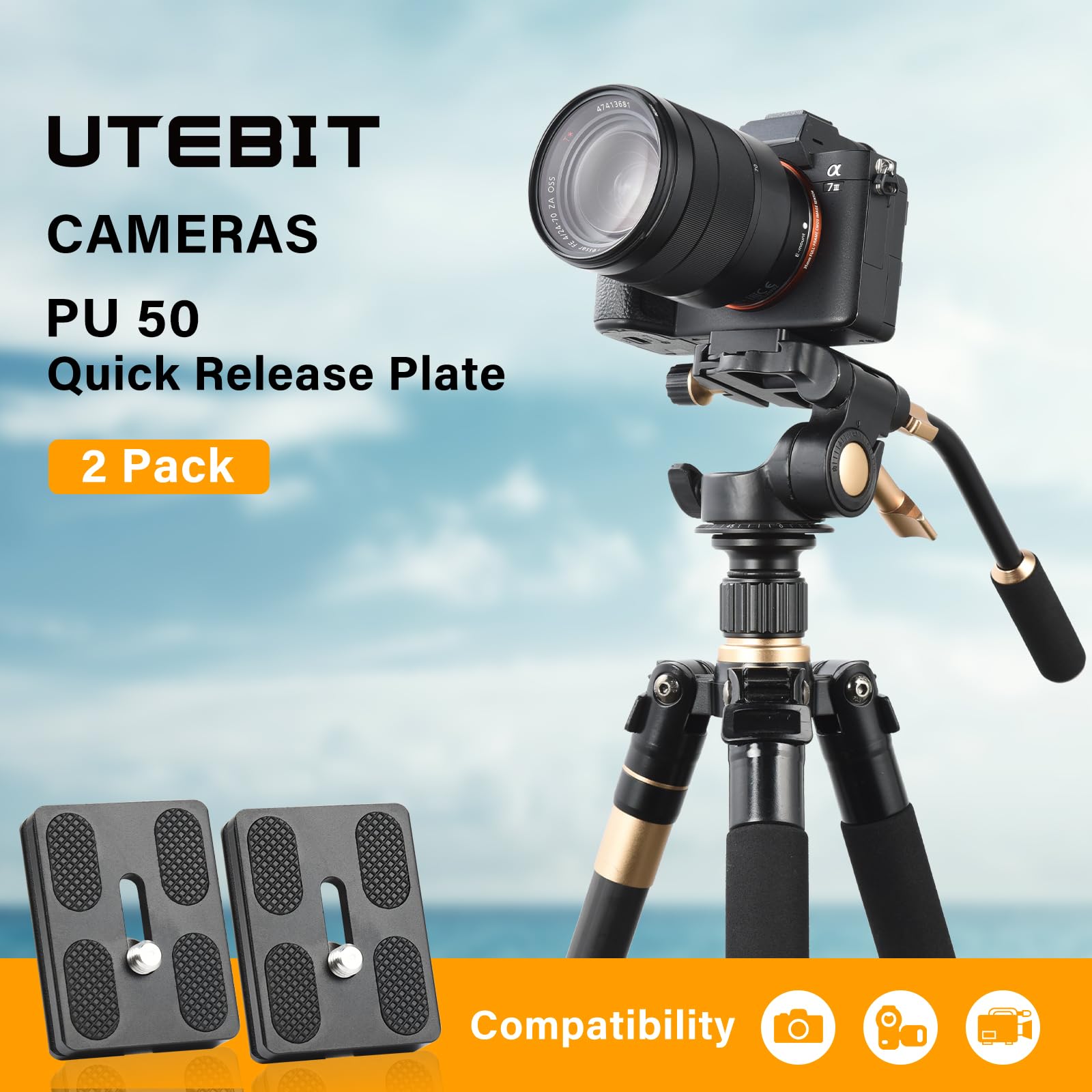 Utebit 50Mm Quick Release Plate 2Pack, Pu50 Quick Shoe Plate Aluminum Alloy Tripod Plate With 1/4'' Screw Qr Adapter Fits For Dsrl/Ballhead/Camera/Tripod