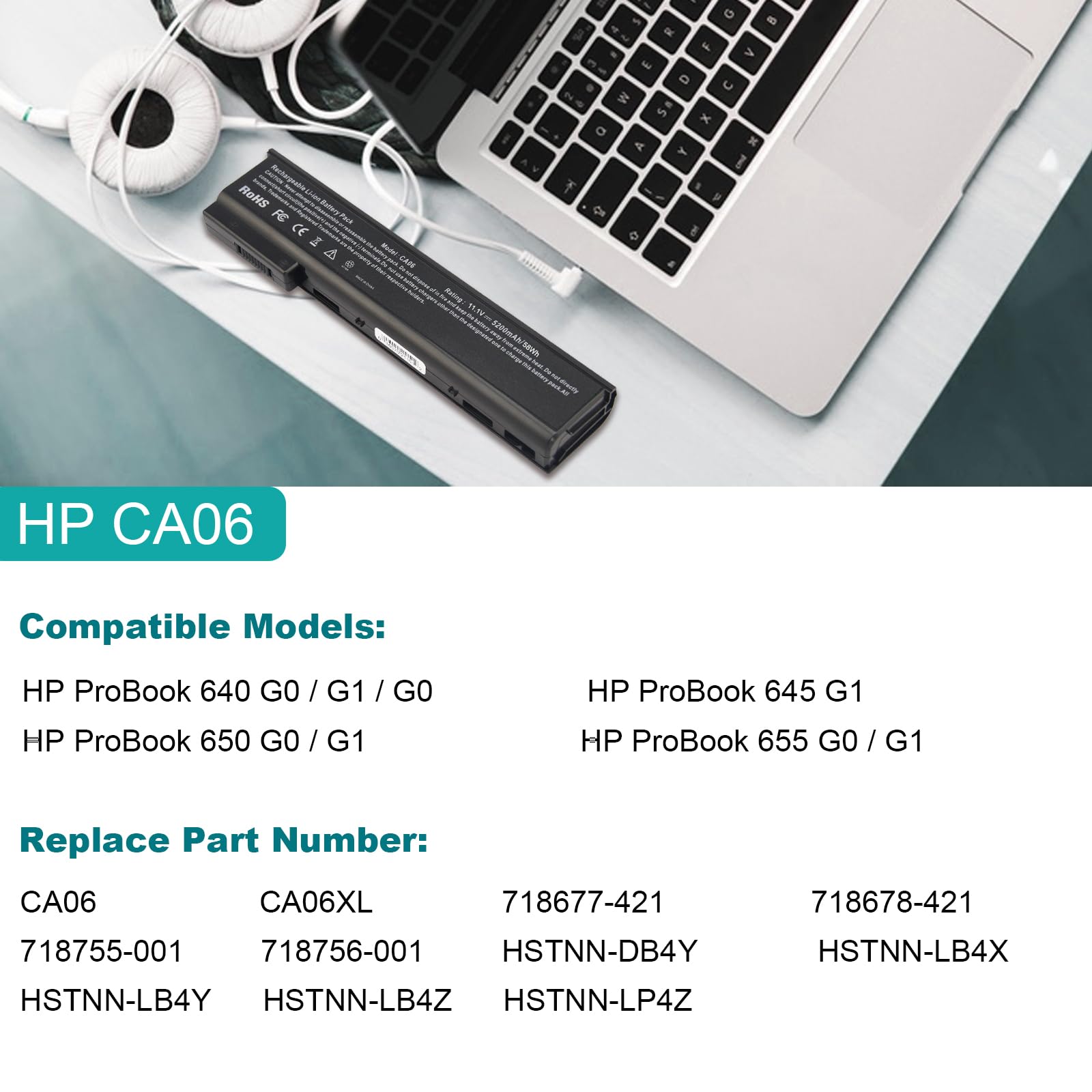 Fancy Buying New Ca06 Ca06Xl Laptop Battery For Hp Probook 350 640 645 650 655 G0 G1 G2, Fits Hp Spare 718677 141 718677 421 718
