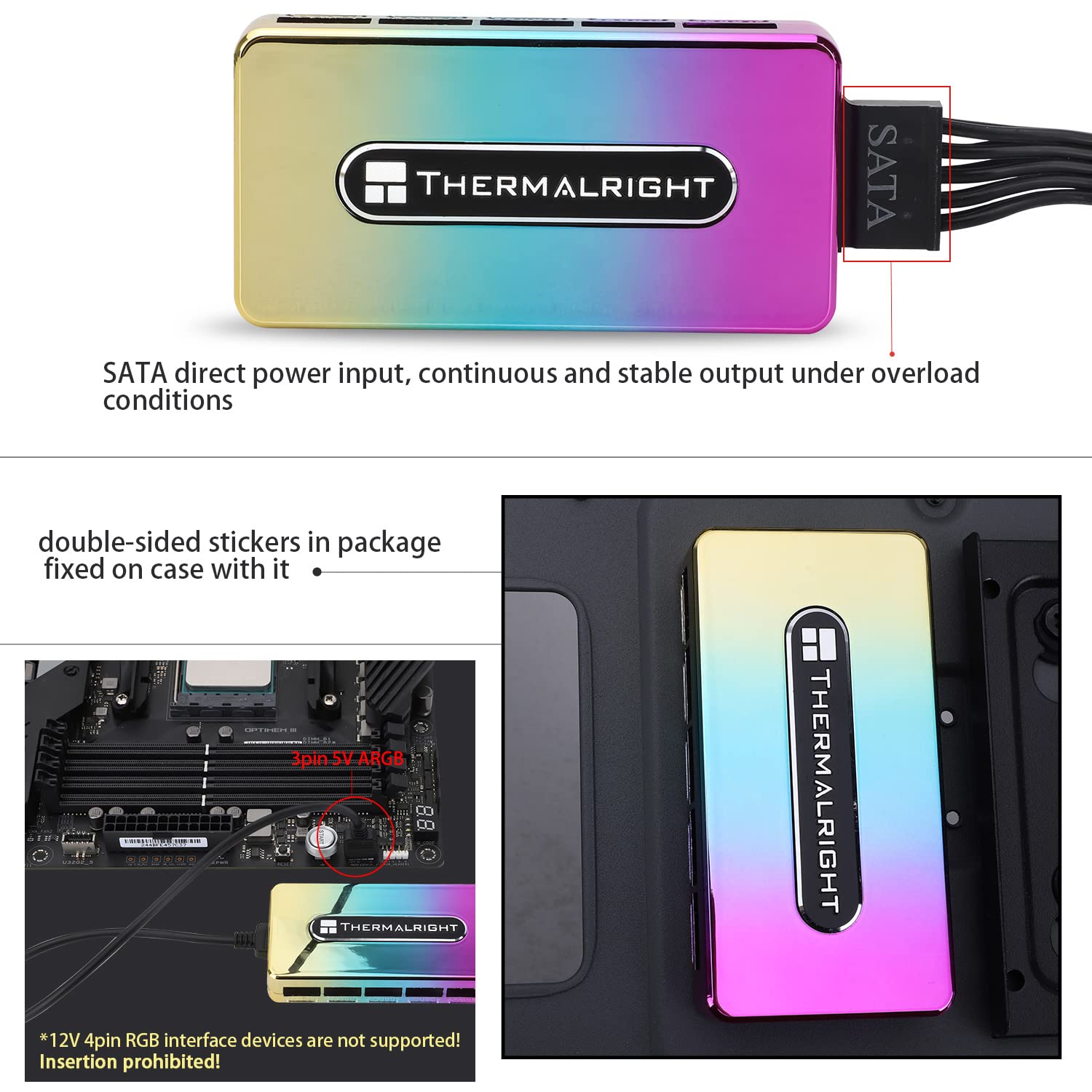 Thermalright Integrated Argb Fan Hub, 10 Port 3 Pin Pc Fan Controller, 5V Fan Argb Hub, Support Up To 10 Fans, Sata Power Cord D