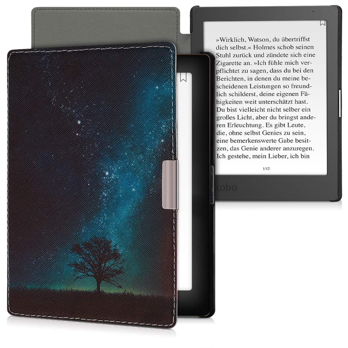 Kwmobile Case Compatible With Kobo Aura Edition 1 Case - Ereader Cover - Cosmic Nature Blue/Grey/Black
