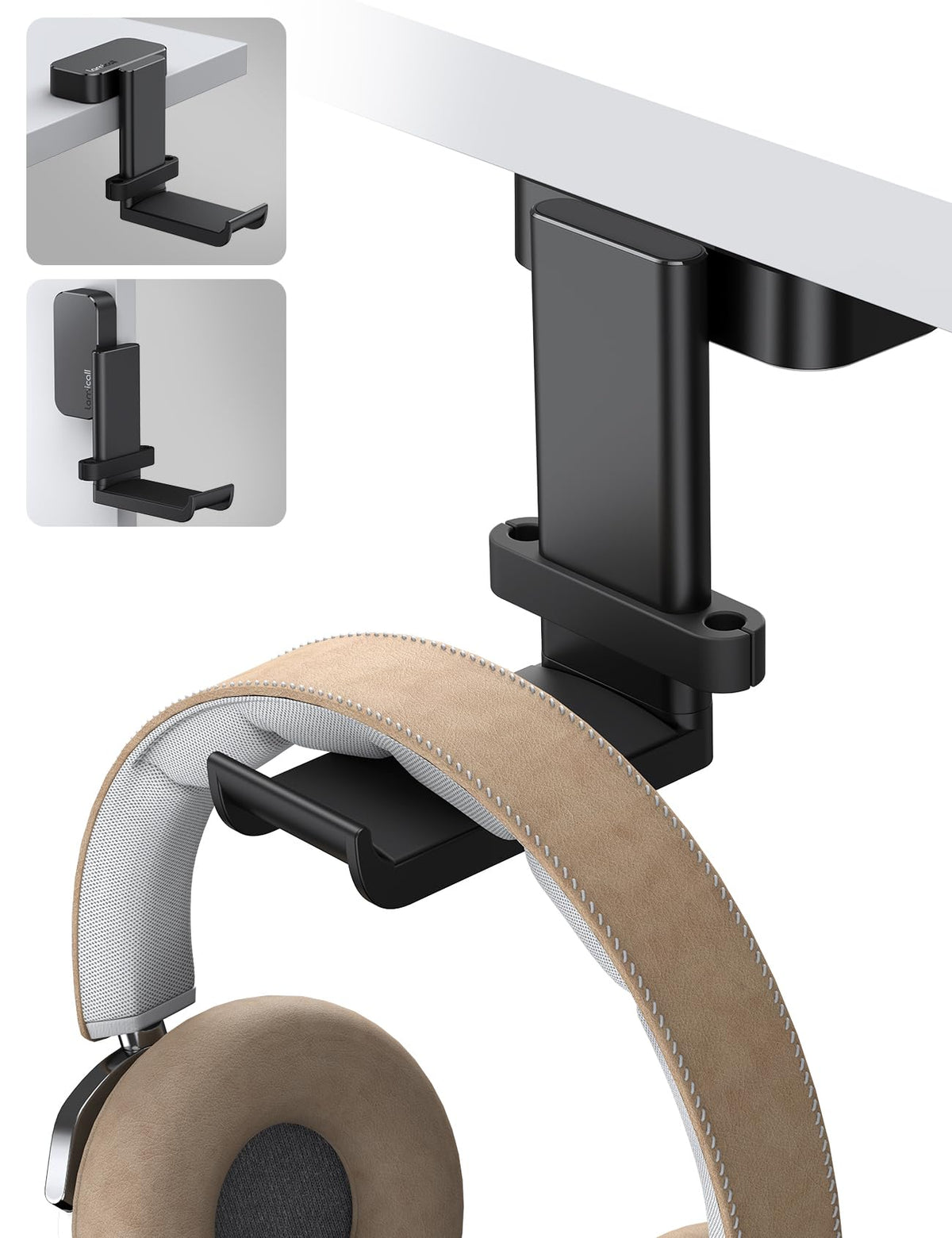 Lamicall Headphone Holder, Sticky Headset Stand   Under Desk Headphone Hanger, Rotable Adhesive Headset Hook Holder, Headset Mou