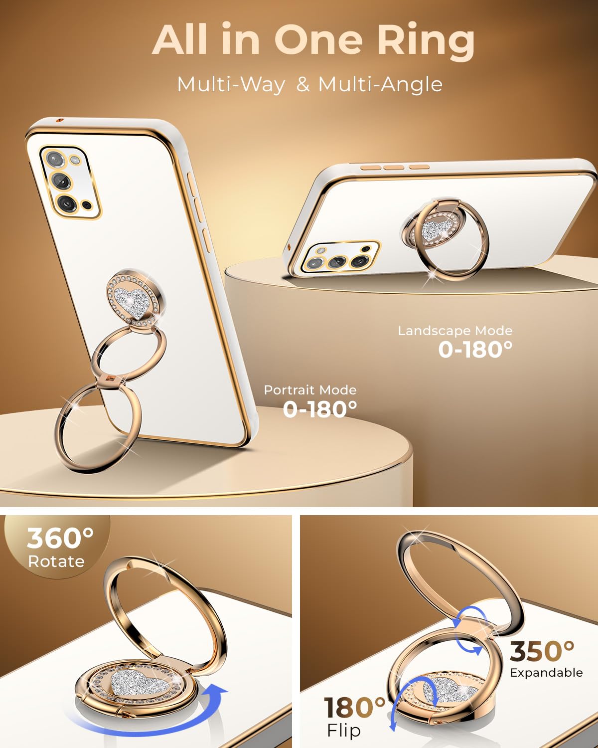 Xyz For Galaxy Note 20 Case With Stand, For Samsung Galaxy Note 20 Case With Double Ring,Women Girls Cute Love Heart Luxury Blin
