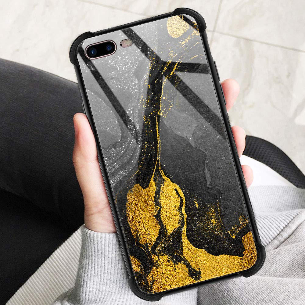 ZHEGAILIAN Phone Case Compatible iPhone SE 2022 2020 7 8 TPU Organic Glass Black Golden Marble 4.7 inch