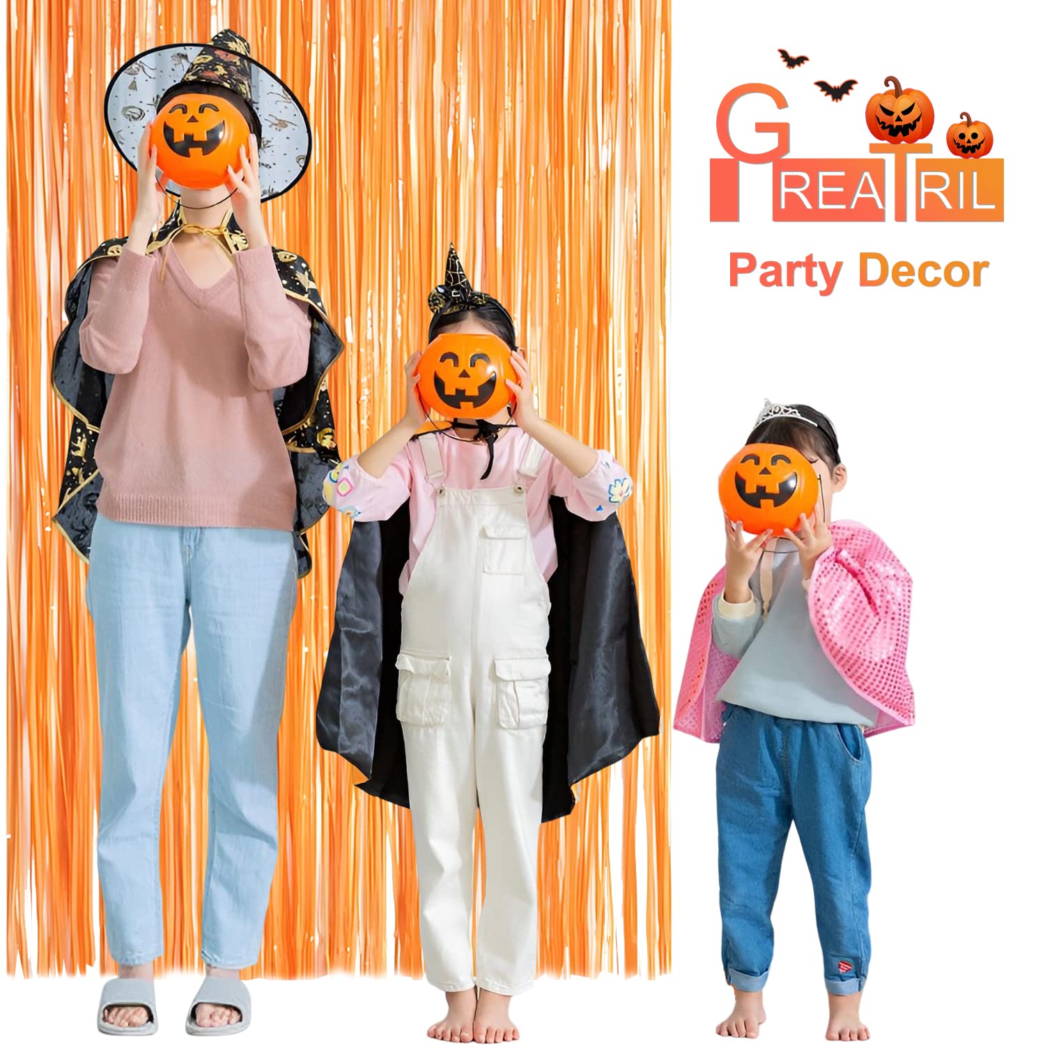 Orange Tinsel Curtain Party Backdrop   Greatril Foil Fringe Curtain Party Streamers For Fall/Thanksgiving Day/Birthdays/Doorway/