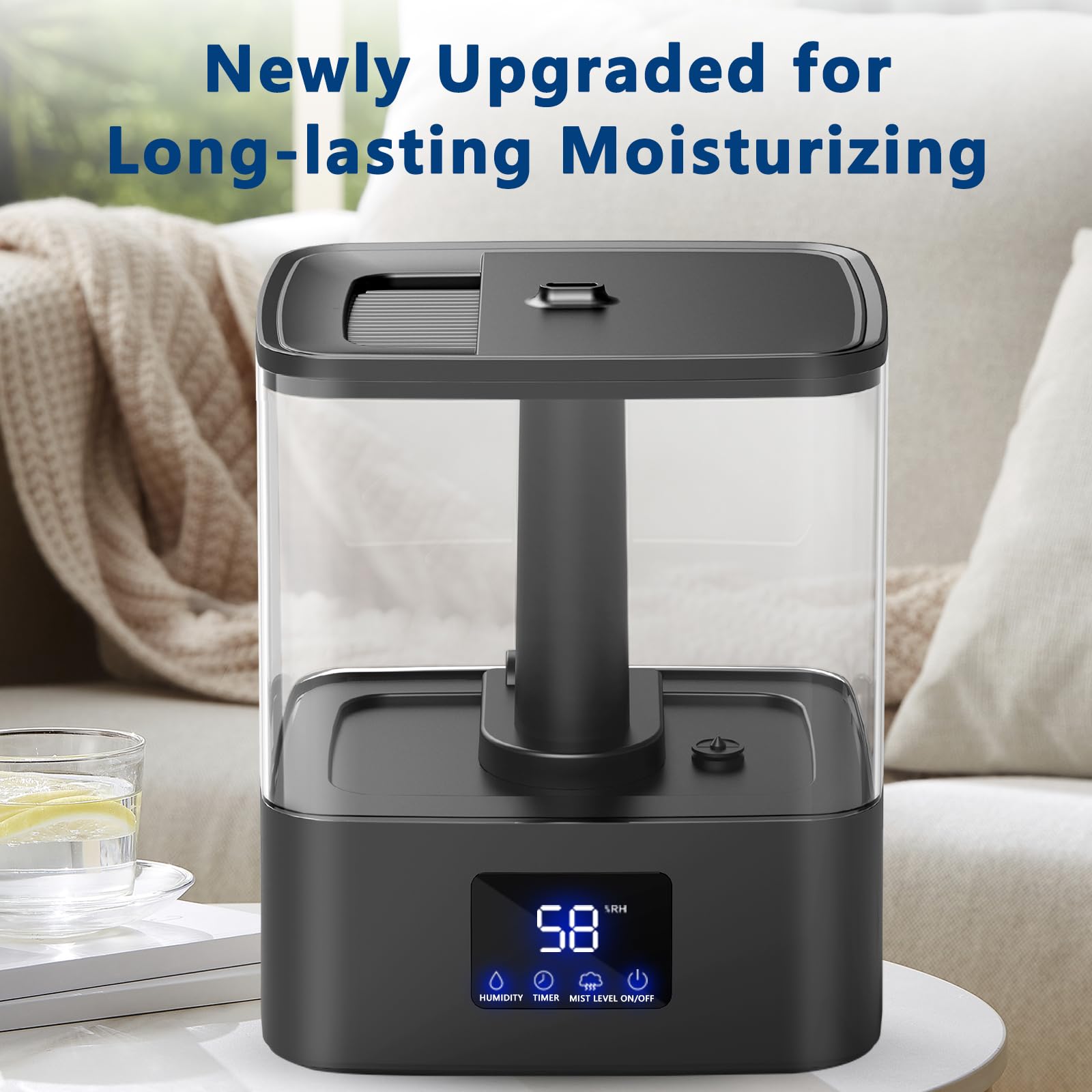 Kzf 6L Top Fill Humidifiers For Bedroom & 60H Runtime - Cool Mist Humidifier, 3 Mist Levels, 8H Timer, Essential Oil Tray, Humid