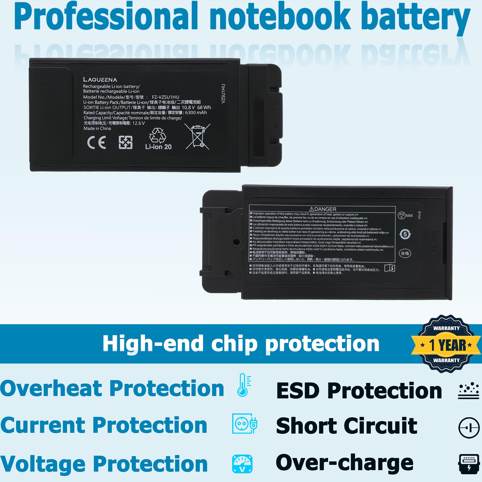 Laqueena Fz Vzsu1Hu Laptop Battery Compatible With Panasonic Toughbook 55 Fz 55 Mk1 Fz Vzsu1 10.8V 68Wh 6 Cell Not Suitable For