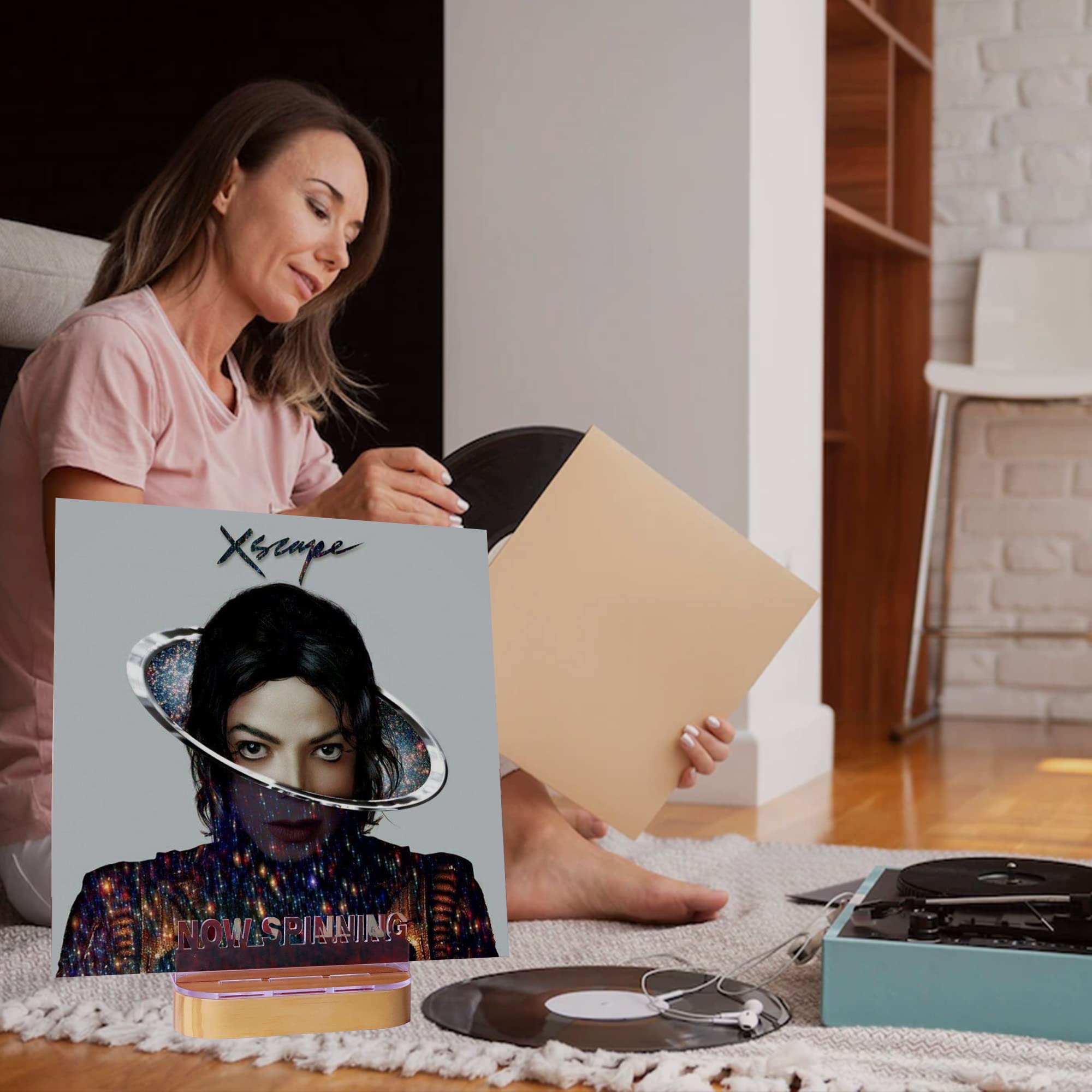 Ammonite Light Up Now Spinning Vinyl Record Stand, Now Playing Record Stand Wooden Acrylic Holder For Vinyl Album Display And St