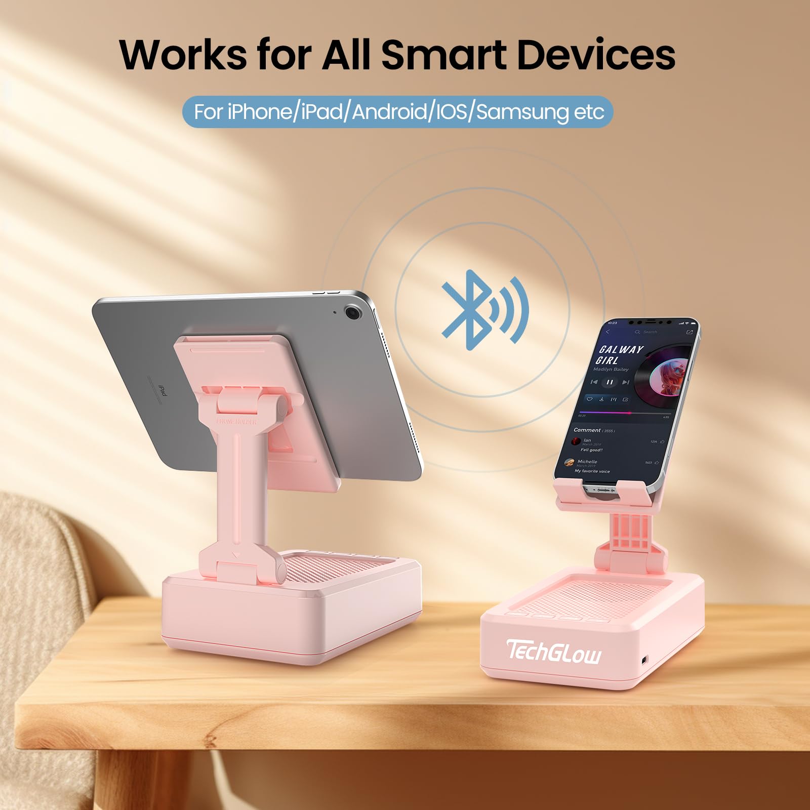 Techglow Gift For Women Foldable Cellphone Stand With Bluetooth Speaker Wireless Speaker With Phone Holder Birthday Gift Idea Fo