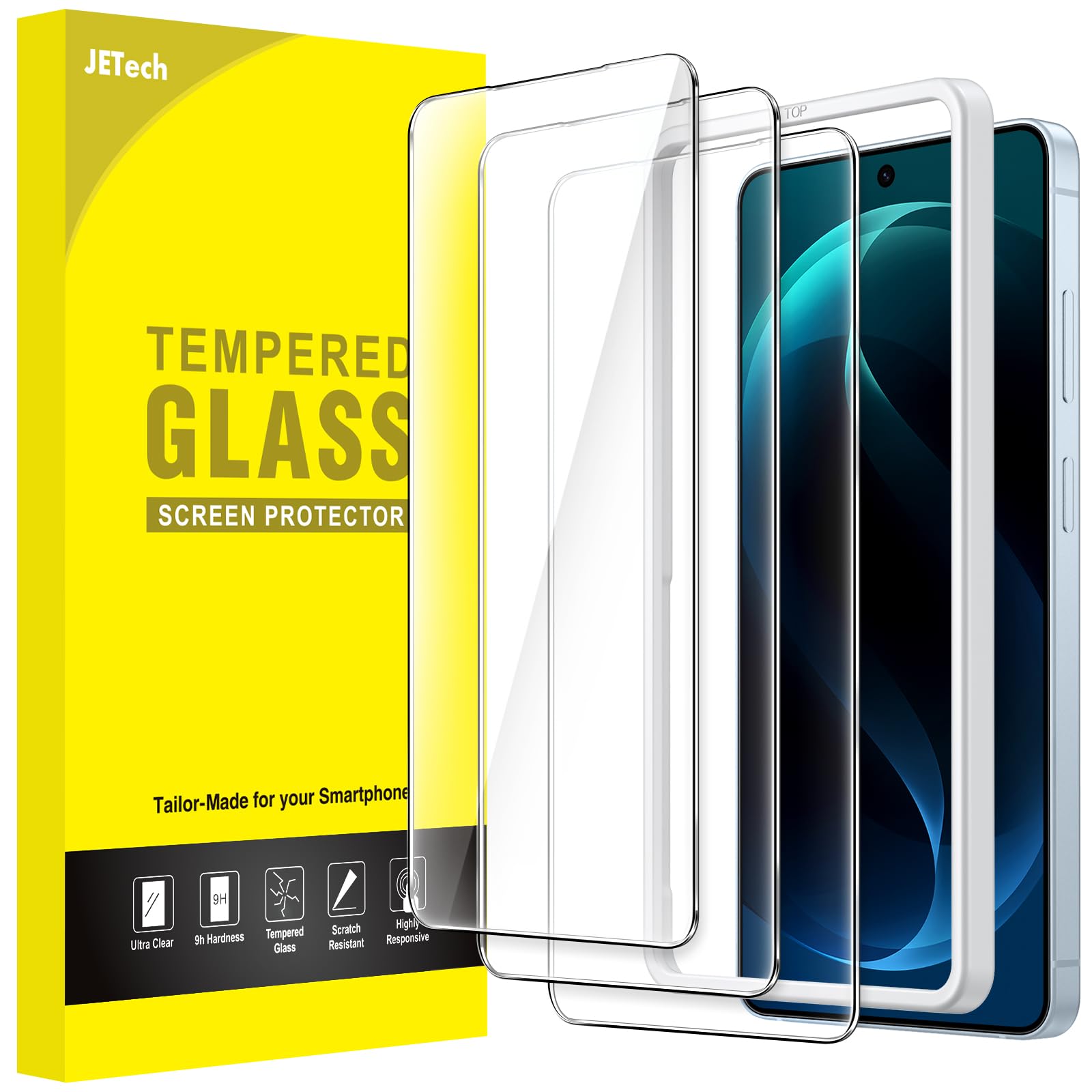 JETech Screen Protector for Samsung Galaxy S26, 9H Tempered Glass Film with Easy Installation Tool, Fingerprint ID Compatible, H