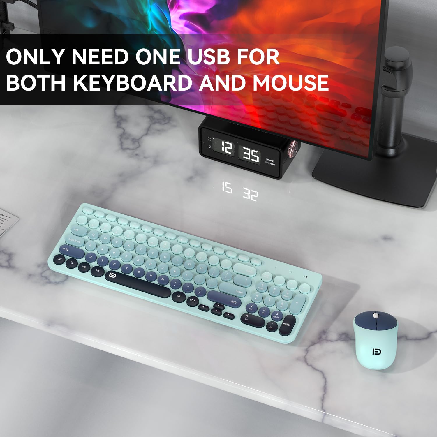 Tkvpjyyi Wireless Keyboard And Mouse Combo, 2.4Ghz Usb Cordless Round Keys Set For Laptop, Computer, Tv (Indigo Blue)