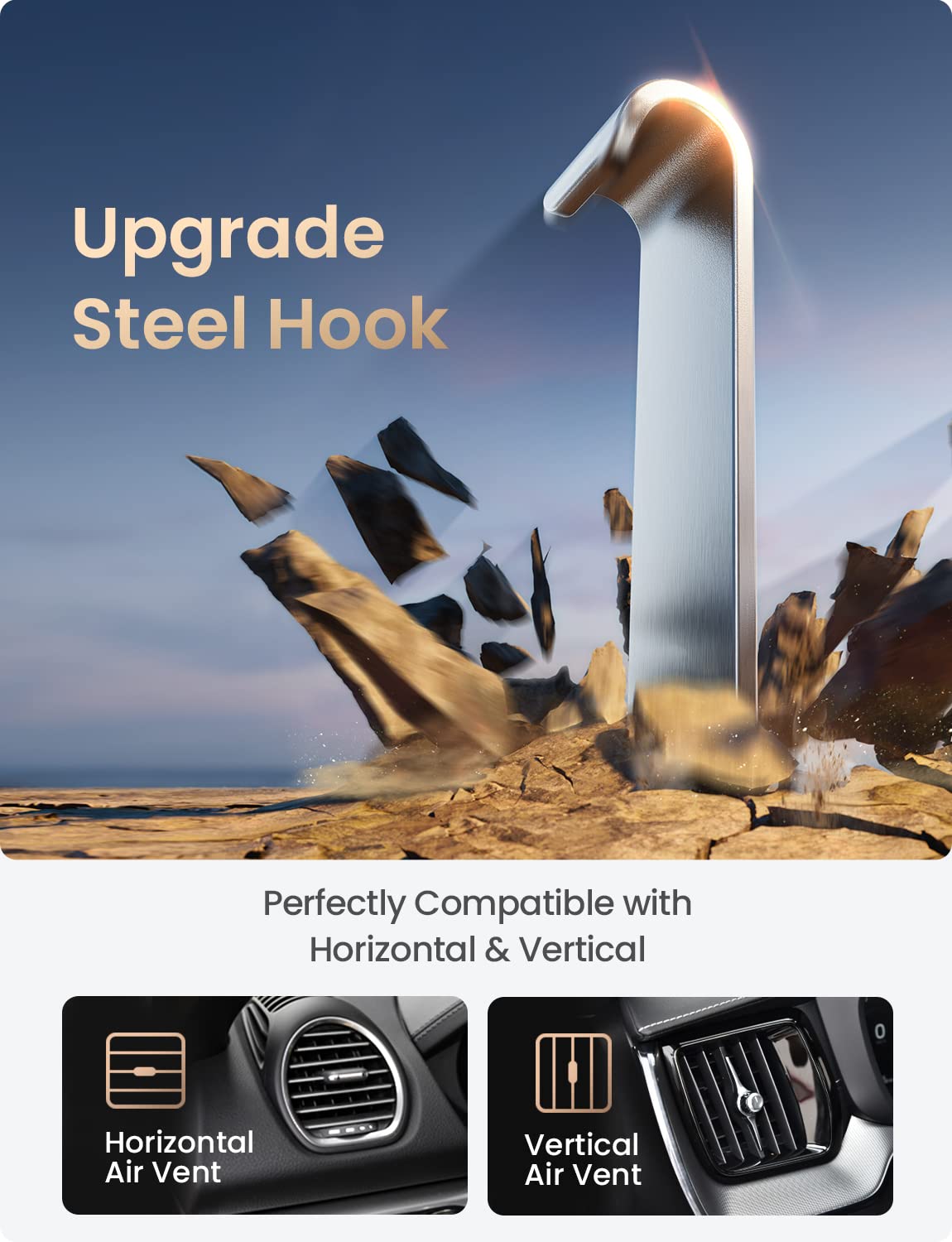 Lisen Cell Phone Car Mount For Iphone [Enjoy Never Blocking], Universal Car Phone Holder Vent Phone Mount For Car [2 Hook Kit] H