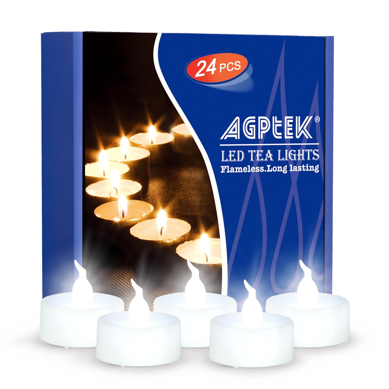 Agptek Tea Lights,24 Pack Flameless Led Candles Battery Operated Tealight Candles No Flicker Long Lasting Tealight For Wedding H
