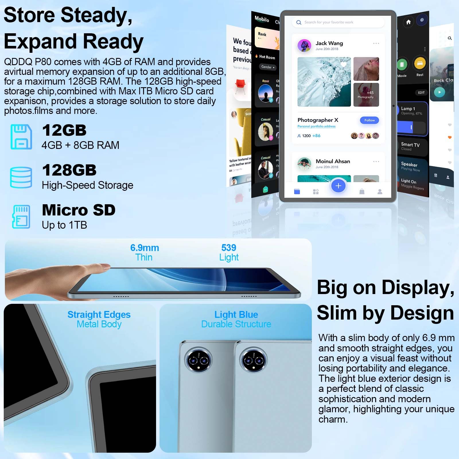 Qddq Android 14 Tablet, 11 Inch Tablet With Keyboard, 12Gb+128Gb, 1Tb Expand, Octa Core, 2.4G/5G Wifi, 8000Mah, Bt V5.0, Gms Cer