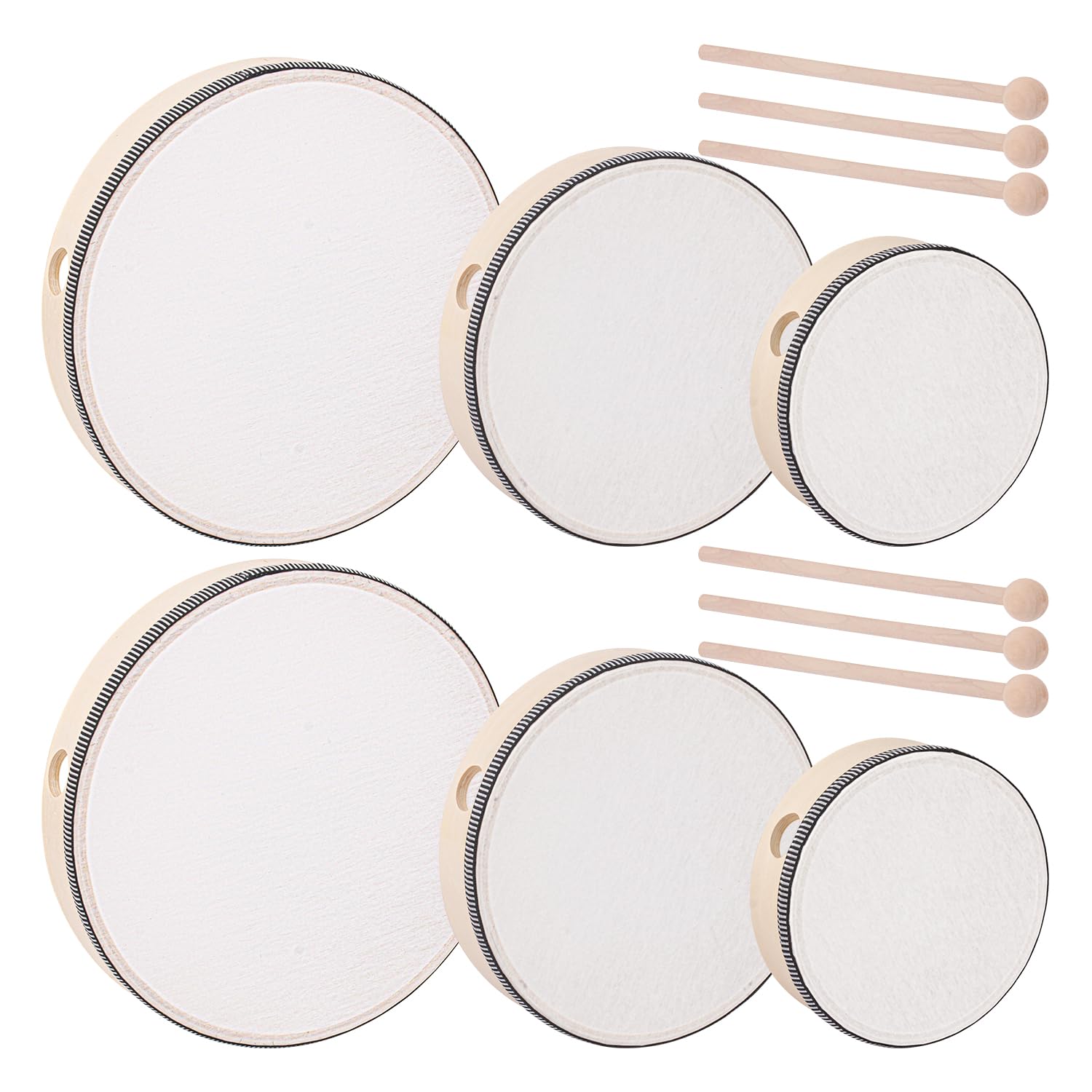 Ihdyppew 6 Pcs Wood Hand Drum With Drum Stick, Percussion Wood Frame Drums, Musical Instruments For Weddings, Birthday, Parties,