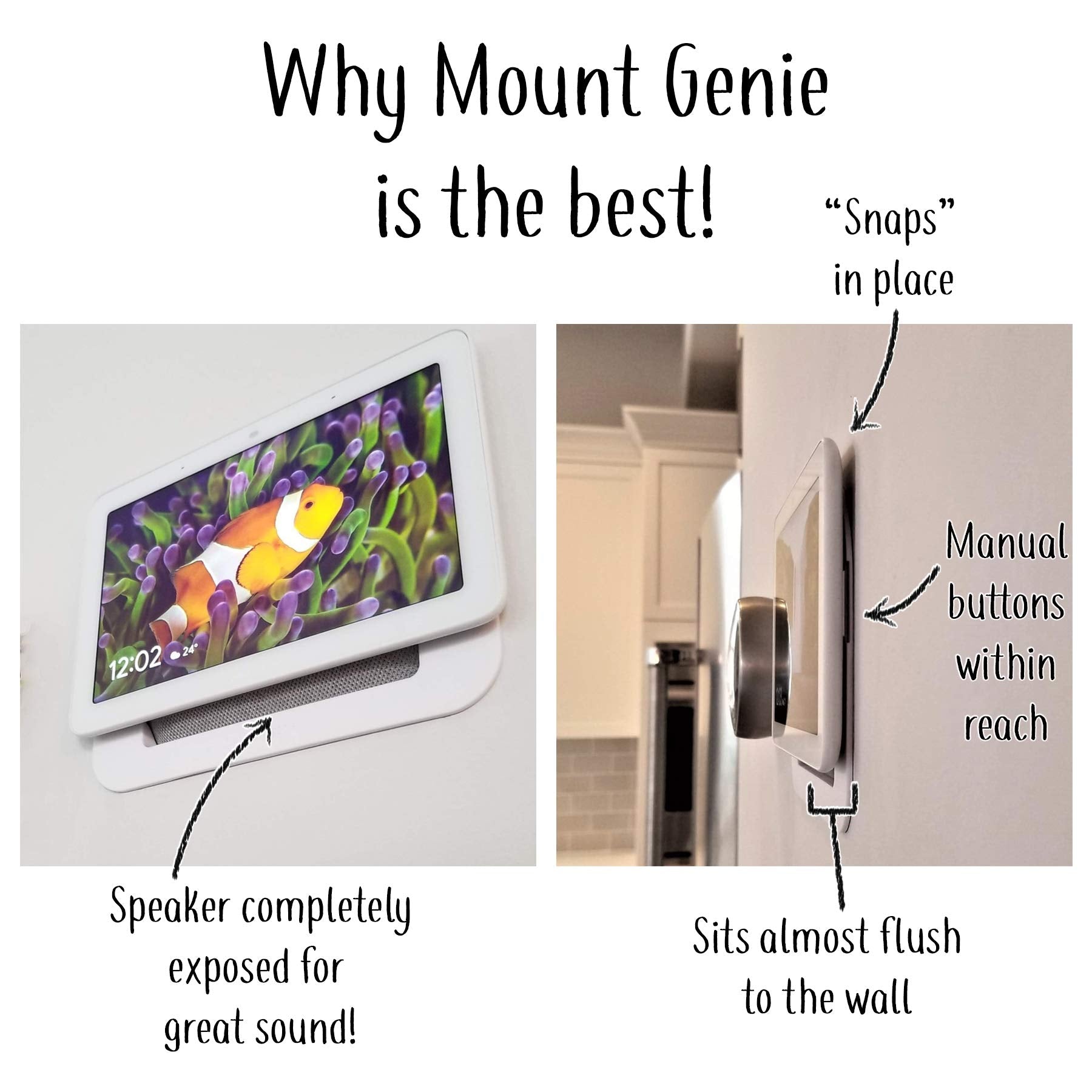 Mount Genie Simple Built In Google Nest Hub Gen 1 Wall Mount [Does Not Fit 2021 Gen 2]: The Perfect Smart Home Command Center | Poe Option Available | Designed In The Usa