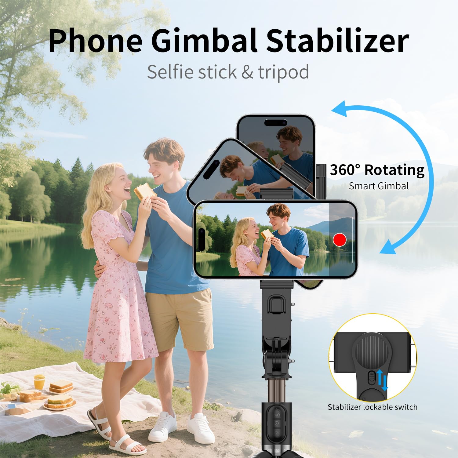 Toallin Gimbal Stabilizer For Smartphone, With Adjustable Fill Light, Remote Control, Retractable And Foldable Selfie Stick For