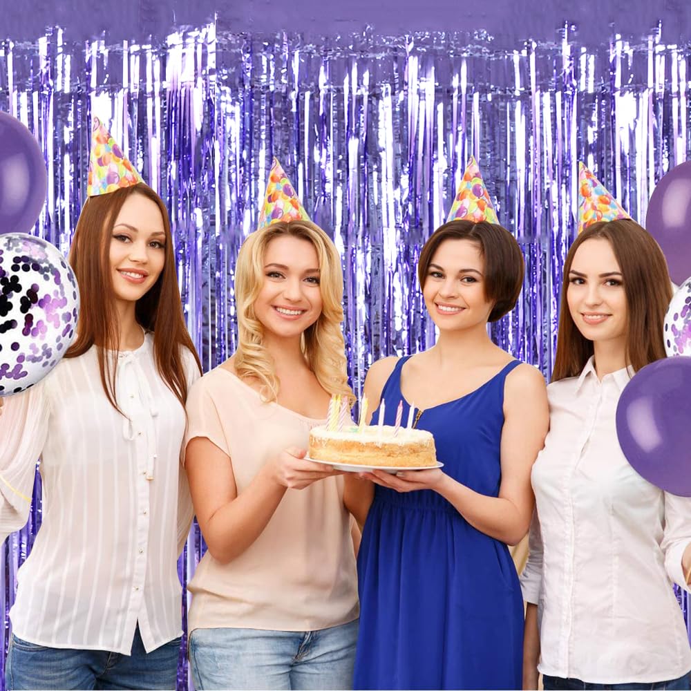 Beishida 2 Pcs Light Purple Lavender Door Streamers Tinsel Curtain Party Streamers Backdrop Fringe Foil Wall Background For Birt