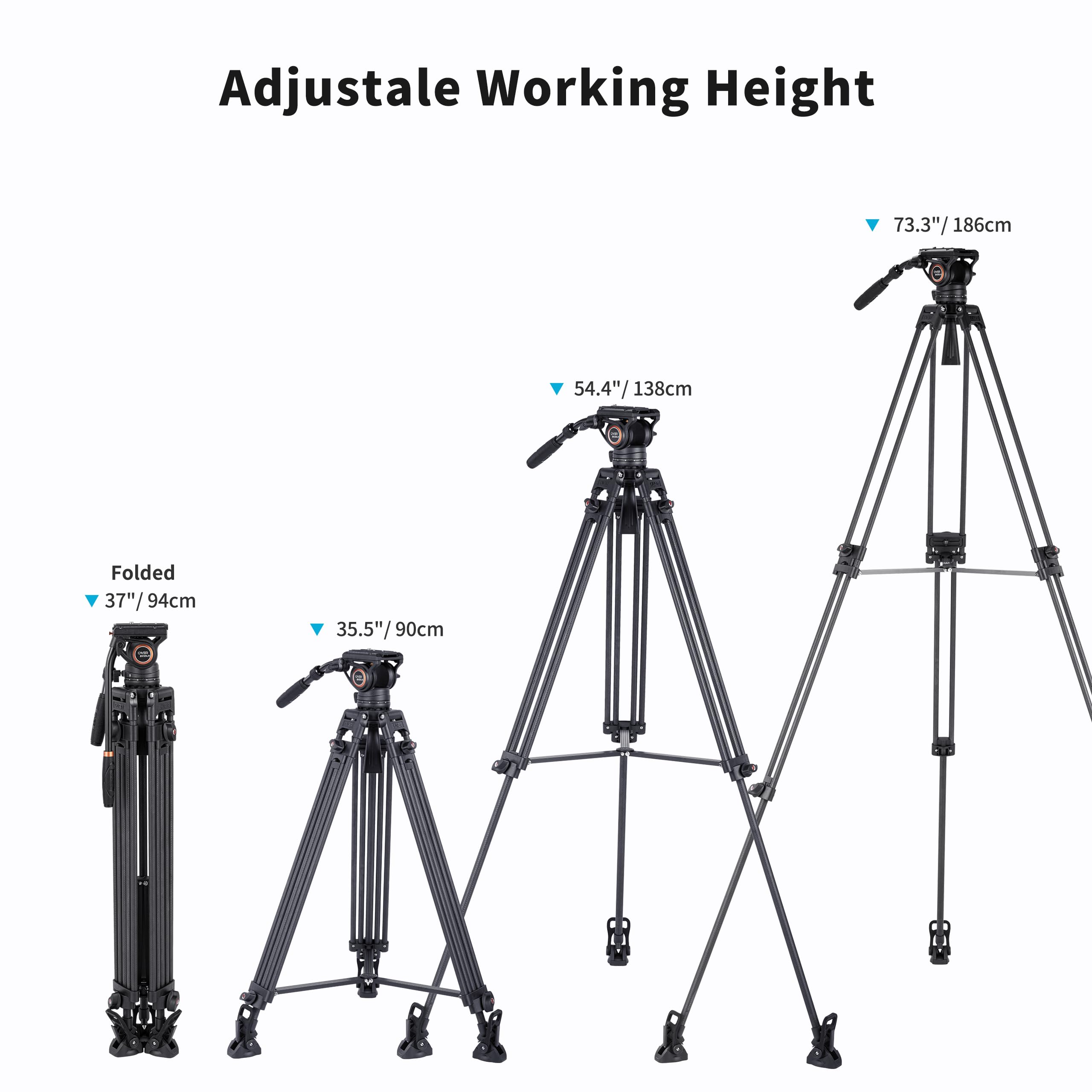 Cayer BV25LH Carbon Fiber Video Tripod System, 74" Heavy Duty Kit with Fluid Head, Twin Tube Legs, Max Load 17.6LB