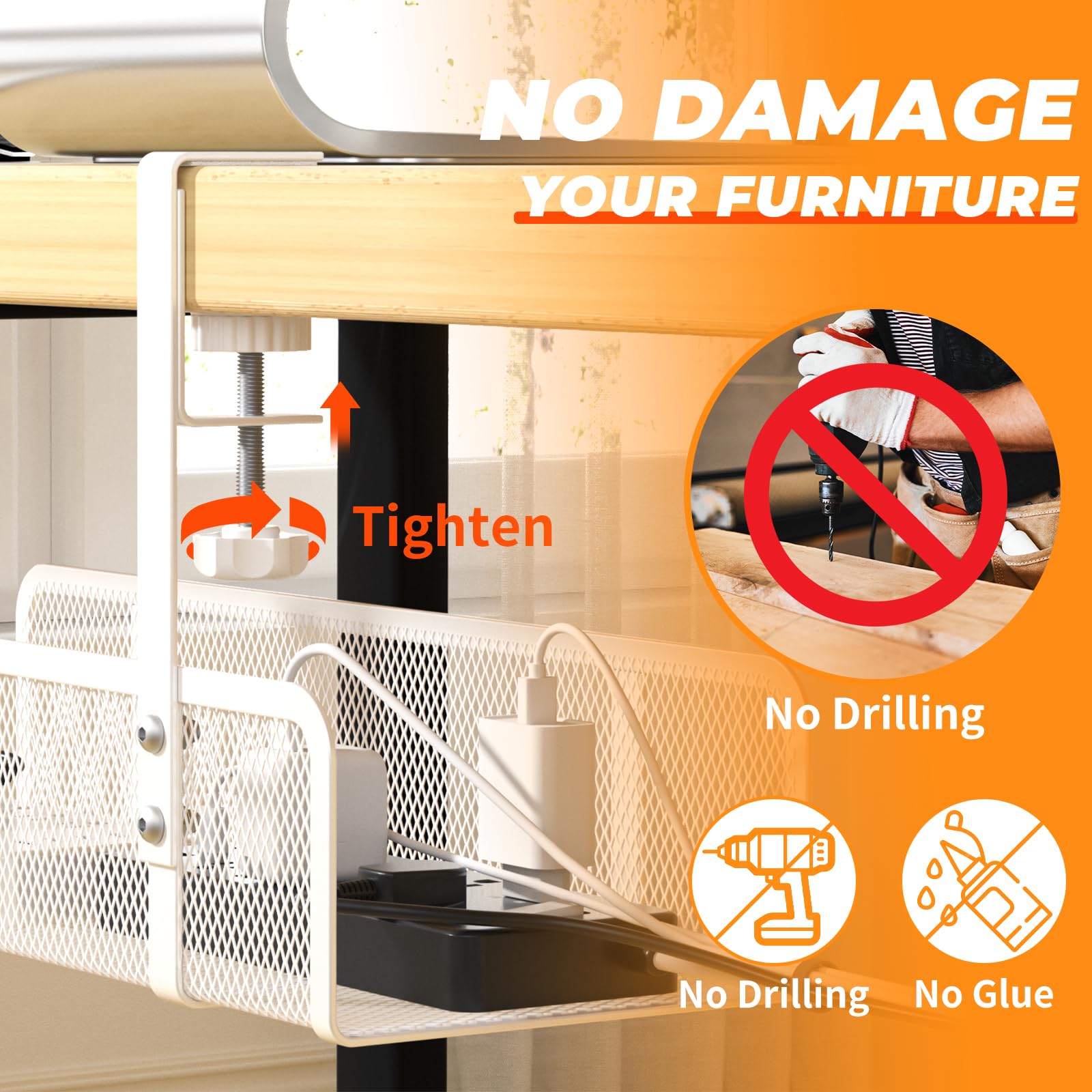 Foellstoe Under Desk Cable Management Tray DM-1W Metal White No Drill