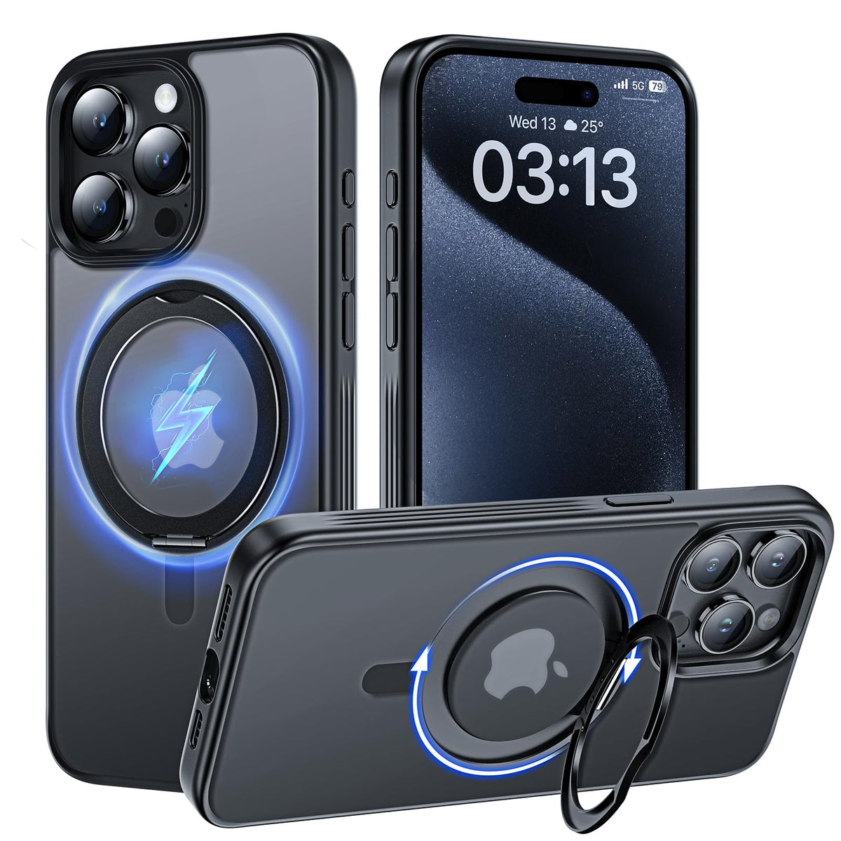 Tauri For Iphone 15 Pro Max Case 360 Black, [Military Grade Drop Protection] Slim Shockproof Phone Lanyard Case 6.7 Inch