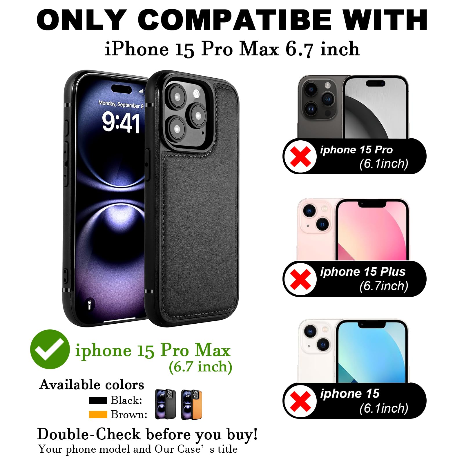 Rumwot For Iphone 16 Pro Case Leather, Genuine Leather Phone Case For Iphone 16 Pro (2024) [6.3   ], Slim Fit Protective Cover C