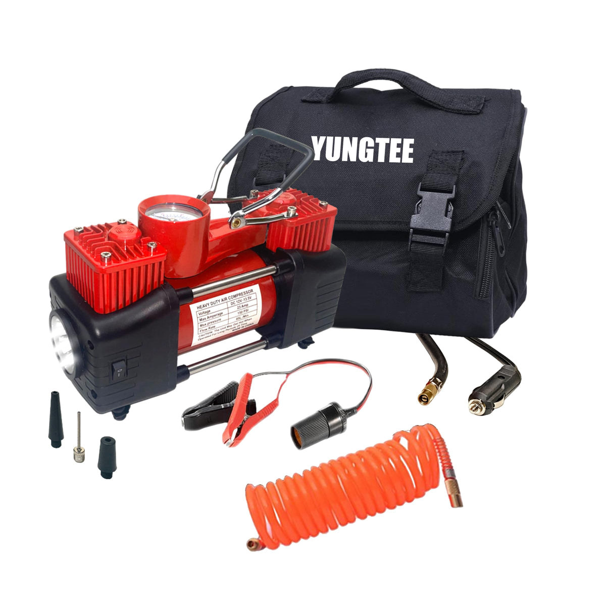 Yungtee Tire Inflator Heavy Duty Double Cylinders Direct Drive Inflation Pump,12V Portable Air Compressor Pump With Led Light Di