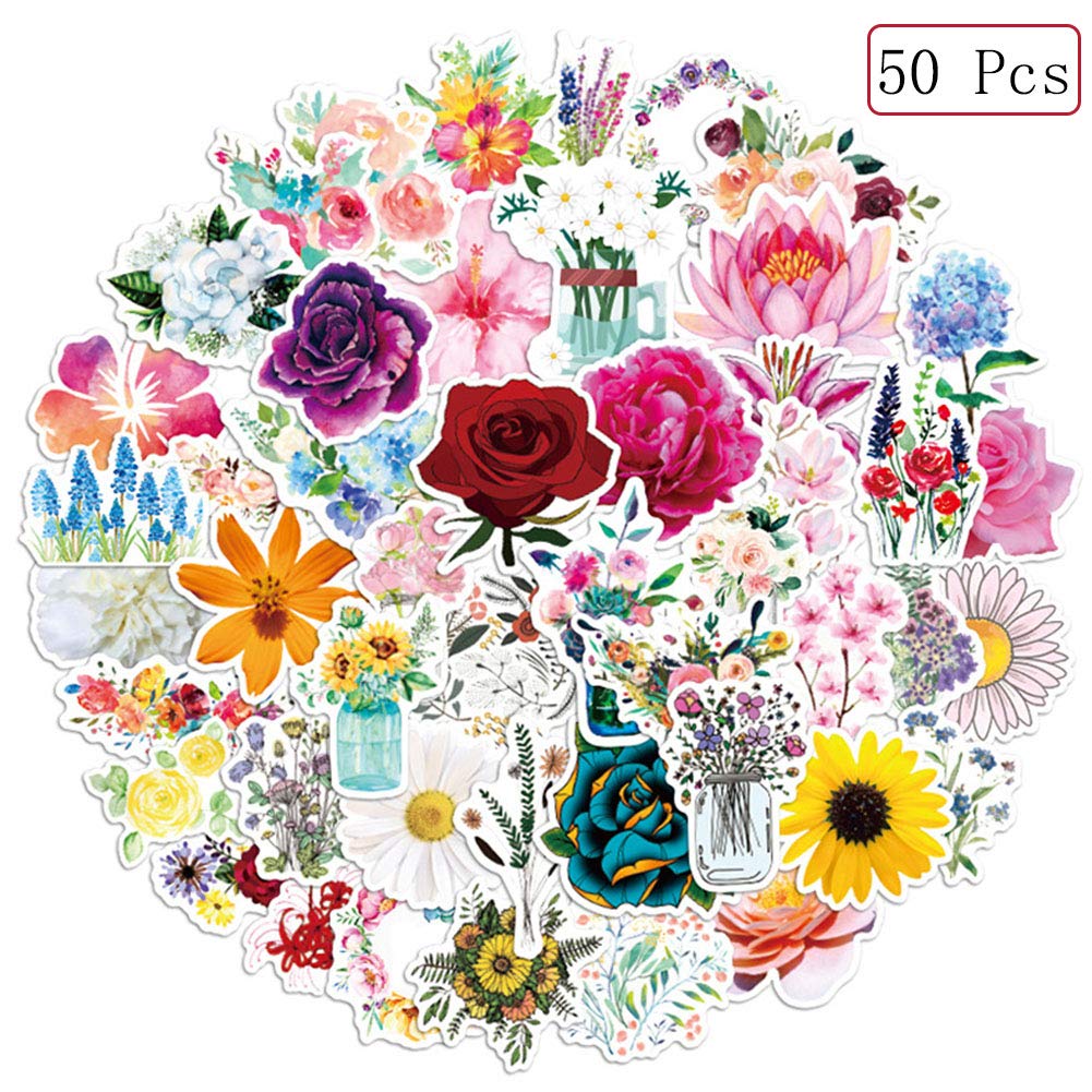 Flower Stickers |50Pcs Flowers Bouquet Waterproof Vinyl Decals For Water Bottles Laptop Car Bicycle Motorcycle Refrigerator Lugg