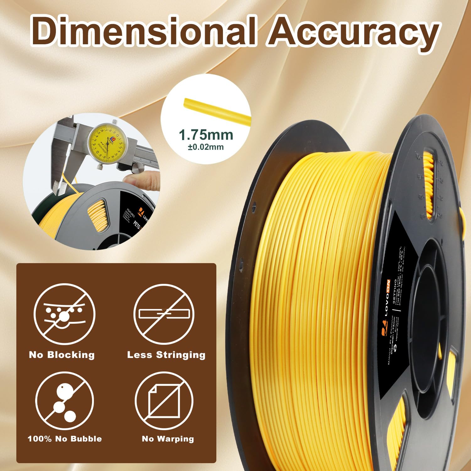 Lovoon 3D Printer Filament Silk Gold, Pla Filament 1.75Mm Shiny Silk Gold, Silky Gold Pla Surface, Easy To Print For 3D Printers