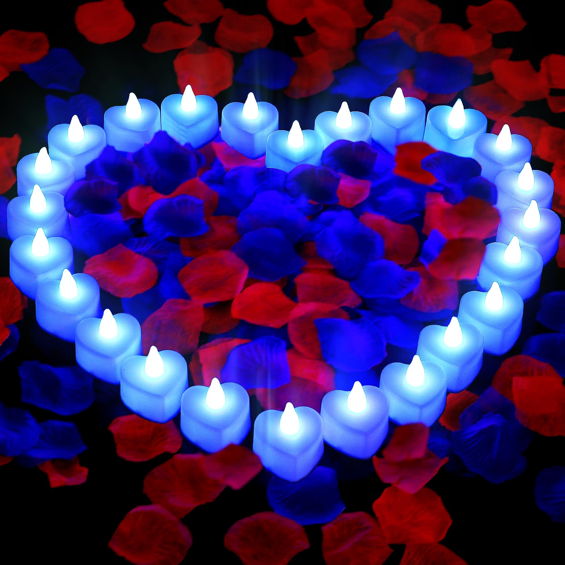Pyrrhiax 2000Pcs Silk Rose Petals With 24 Led Tea Lights Candles, Romantic Night Decoration Set, Romantic Valentine, Wedding Ann