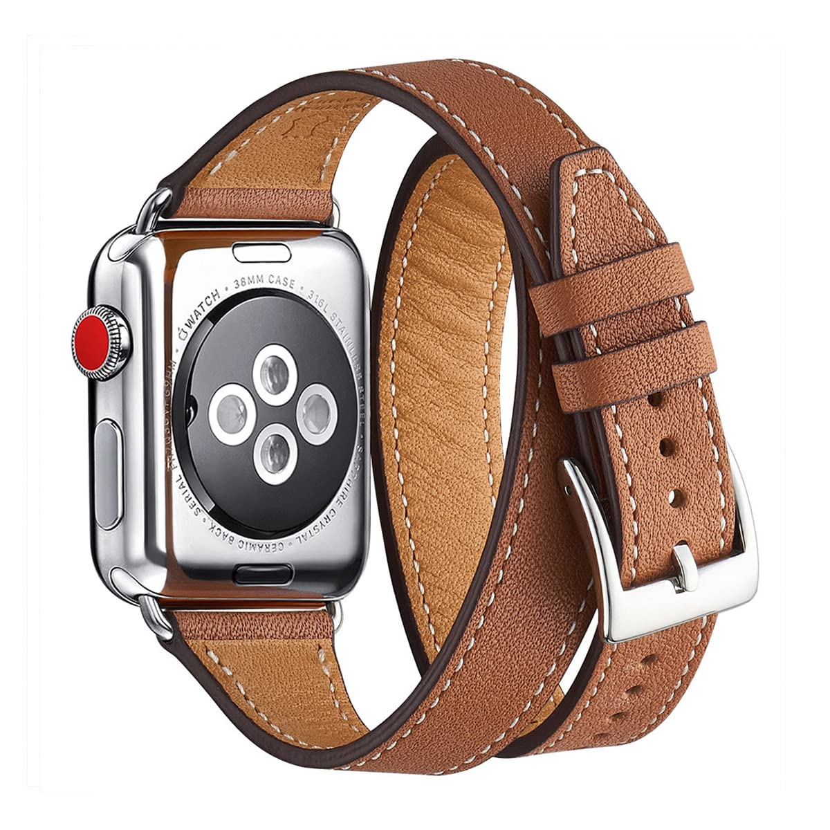 Bestig Compatible With Apple Watch Band 38Mm 40Mm 41Mm Or 42/44/45/49Mm For Women Men, Genuine Leather Double Tour Designed Slim