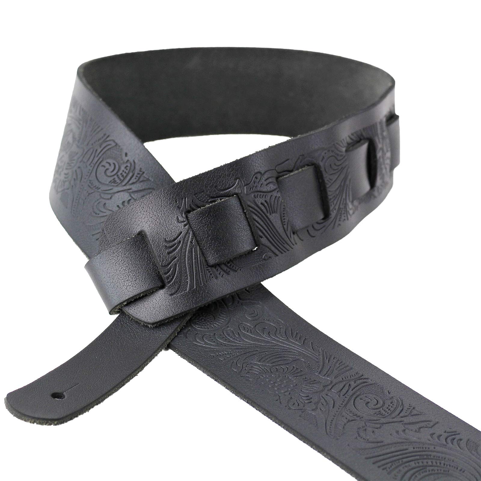 Walker & Williams Sp 74 Soft Black Premium Thick Italian Leather Guitar Strap Live Oak Tooling