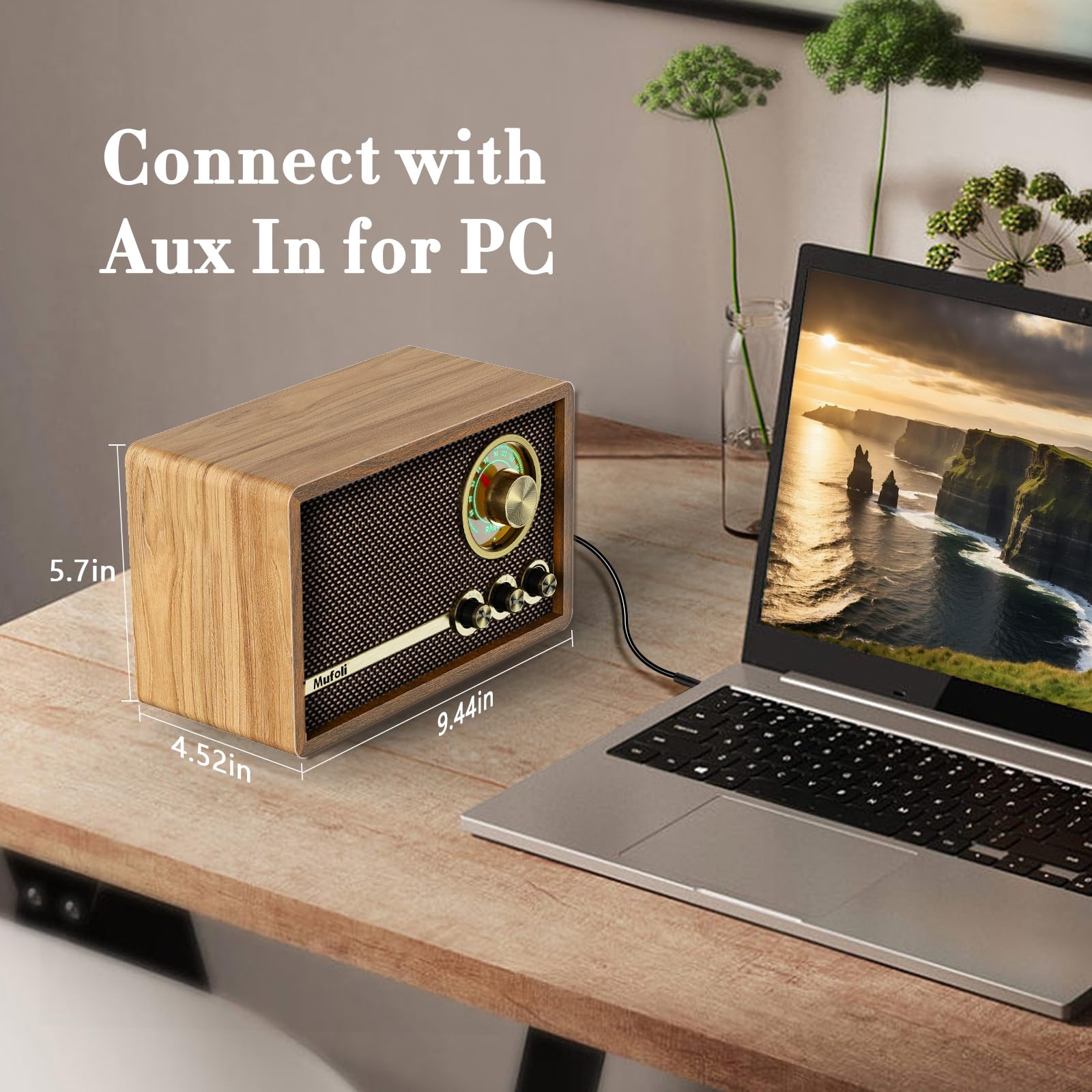 Mufoli Vintage Bluetooth Speaker, Wood Retro Radio With Bluetooth For Office, Home, Bedroom, Living Room, Office, Cafe, Radio Sp