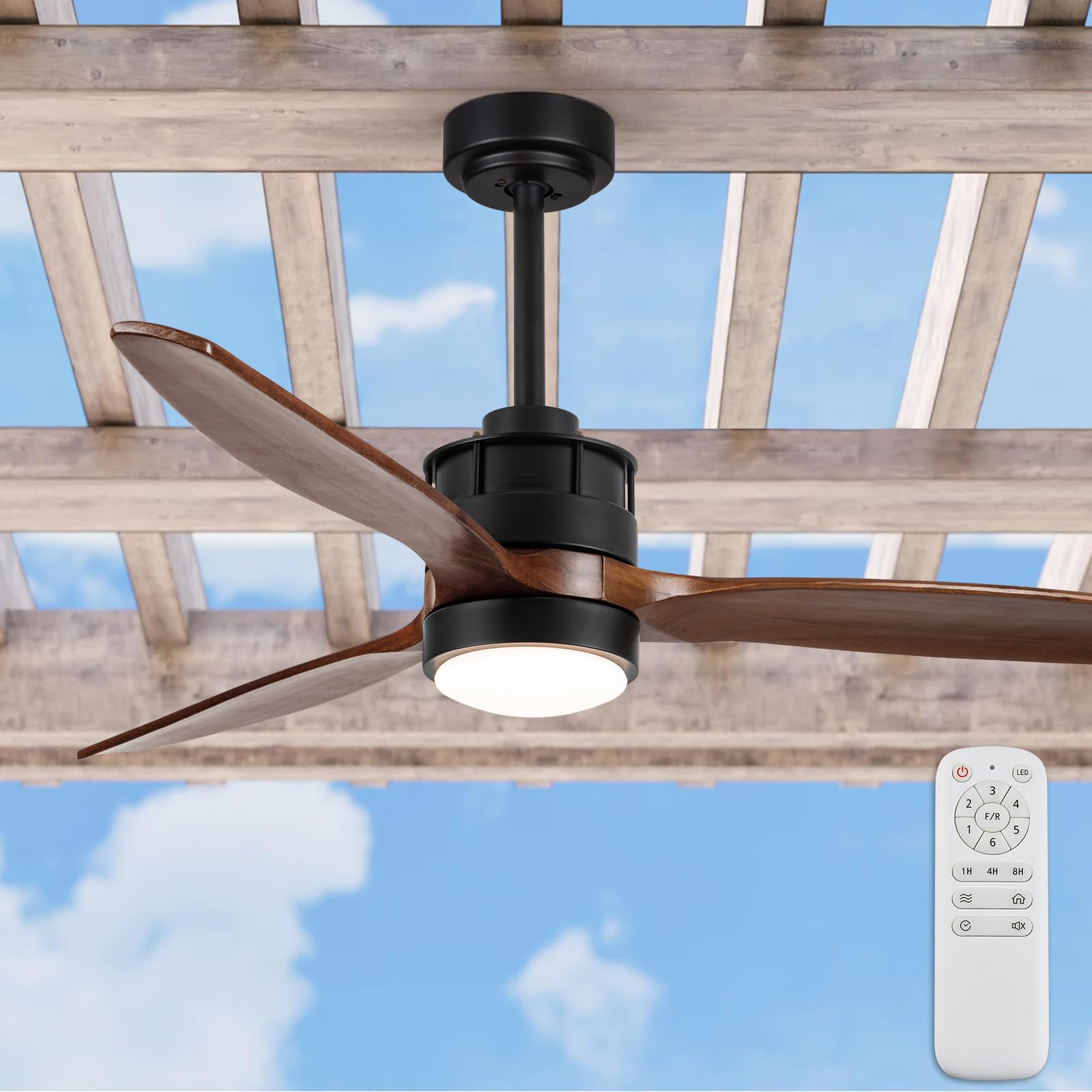 EKIZNSN 52 Inch Wet Rated Outdoor Ceiling Fan with Lights for Patios Waterproof Outdoor and Indoor use, DC Motor w 3 Reversible 