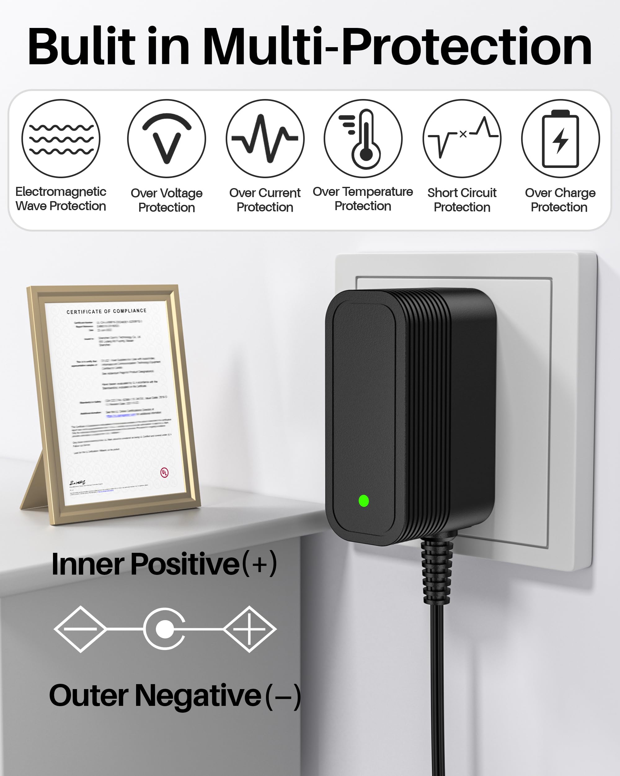 9V Power Supply Dc 9V Power Cord 9V 2A Power Adapter With 10 Interchangeable Jacks Switching 9V Charger Compatible With 2000Ma 1