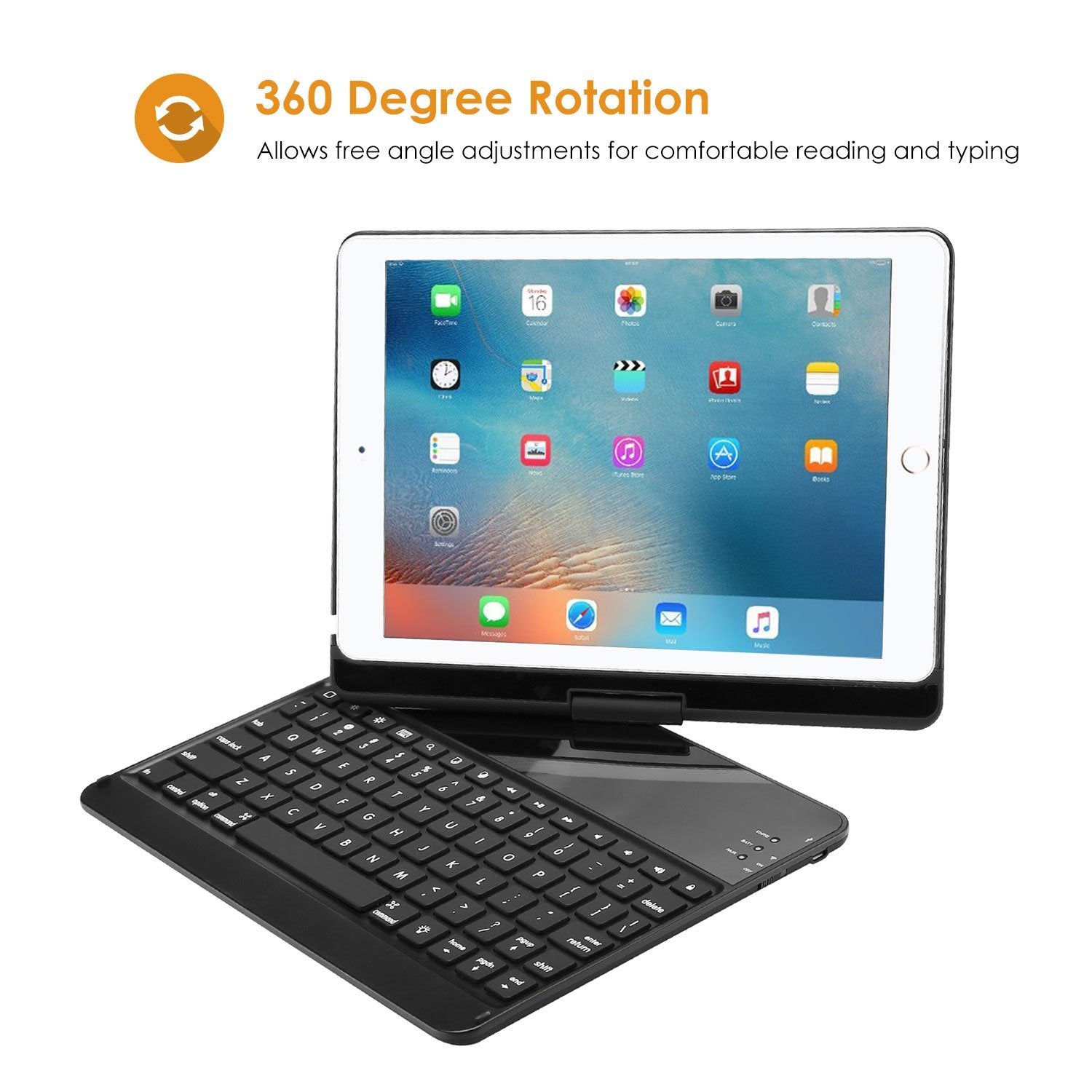 Procase Keyboard Case For Ipad 9.7 2018/2017 (Old Model), 360 Degree Rotation Swivel Cover Case With Wireless Keyboard For Ipad