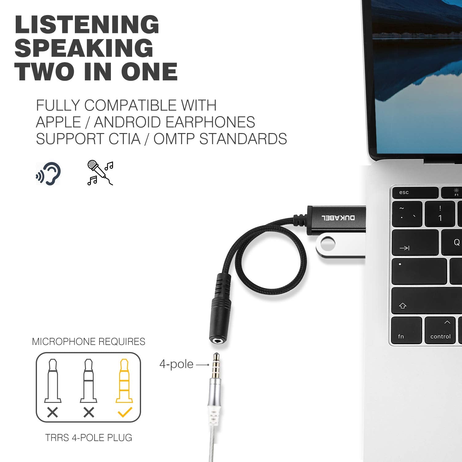 Dukabel Usb To 3.5Mm Jack Audio Adapter, Usb To Aux Cable With Trrs 4 Pole Mic Supported Usb To Headphone Aux Adapter Built In C