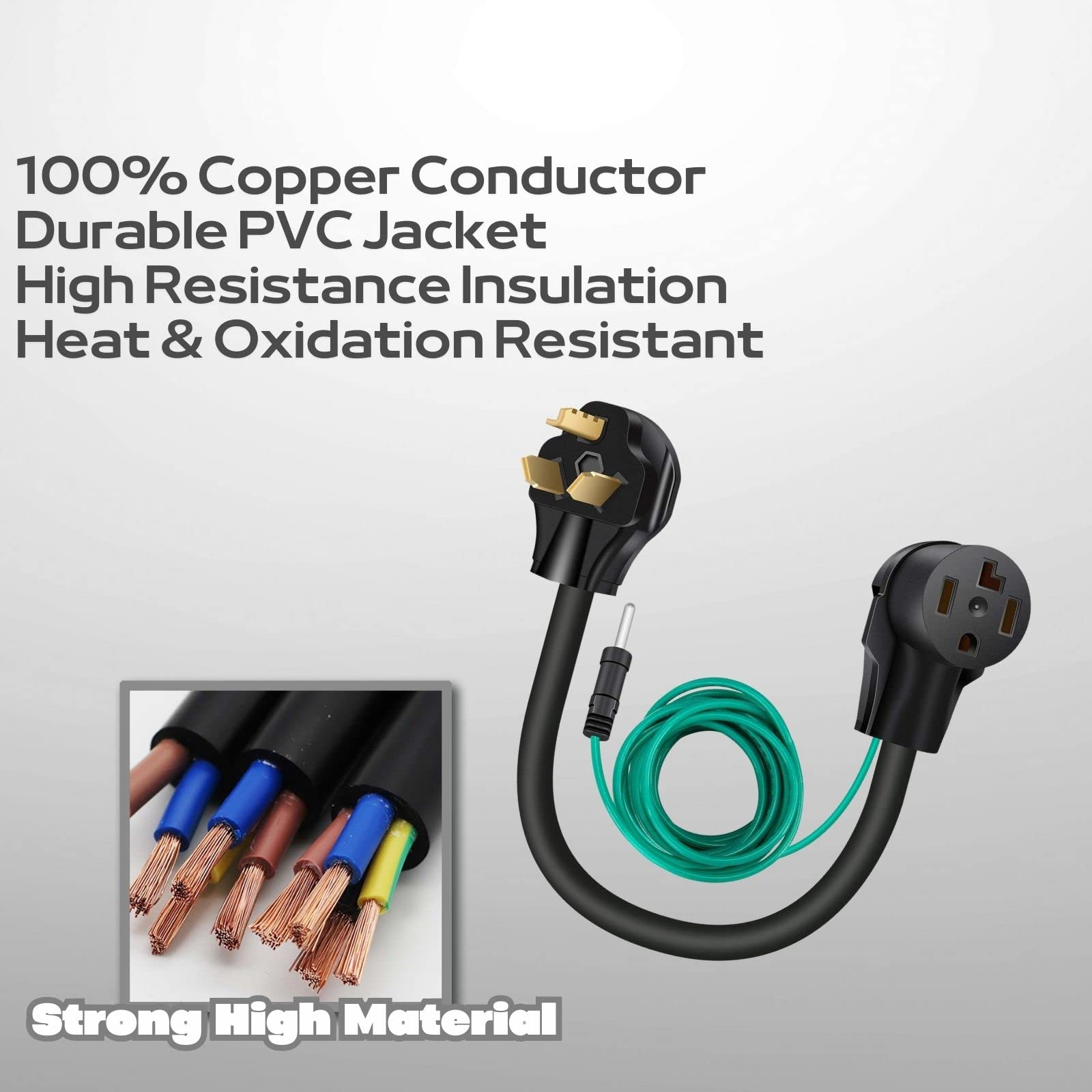 Dryer Adapter Cord, Nema 10 30P Male To 14 30R Female With Ground Wire   4 Prong To 3 Prong, 1.5Ft, 30A/250V, Stw 10Awg   Ideal