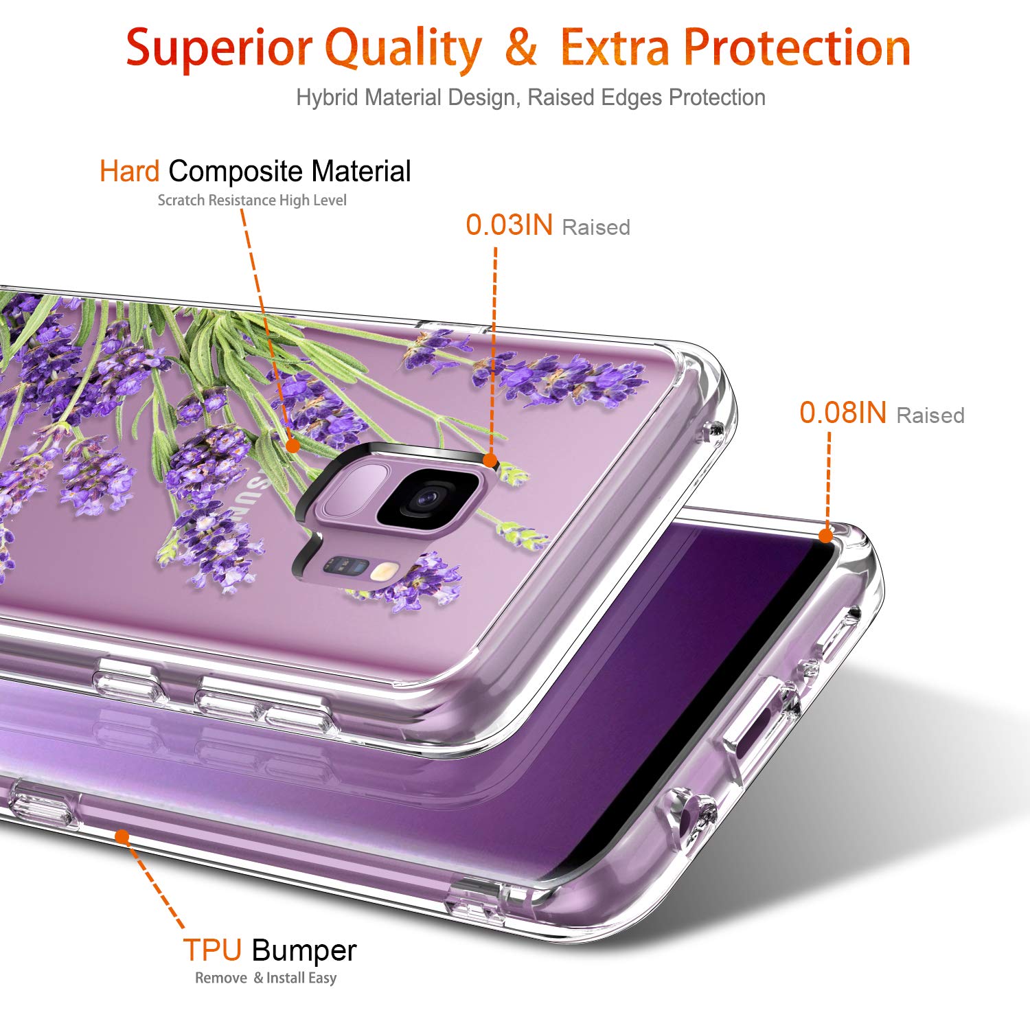 Giika Galaxy S9 Case, Clear Heavy Duty Shockproof Girls Women Protective Phone Cover Case For Samsung Galaxy S9, Purple Flowers