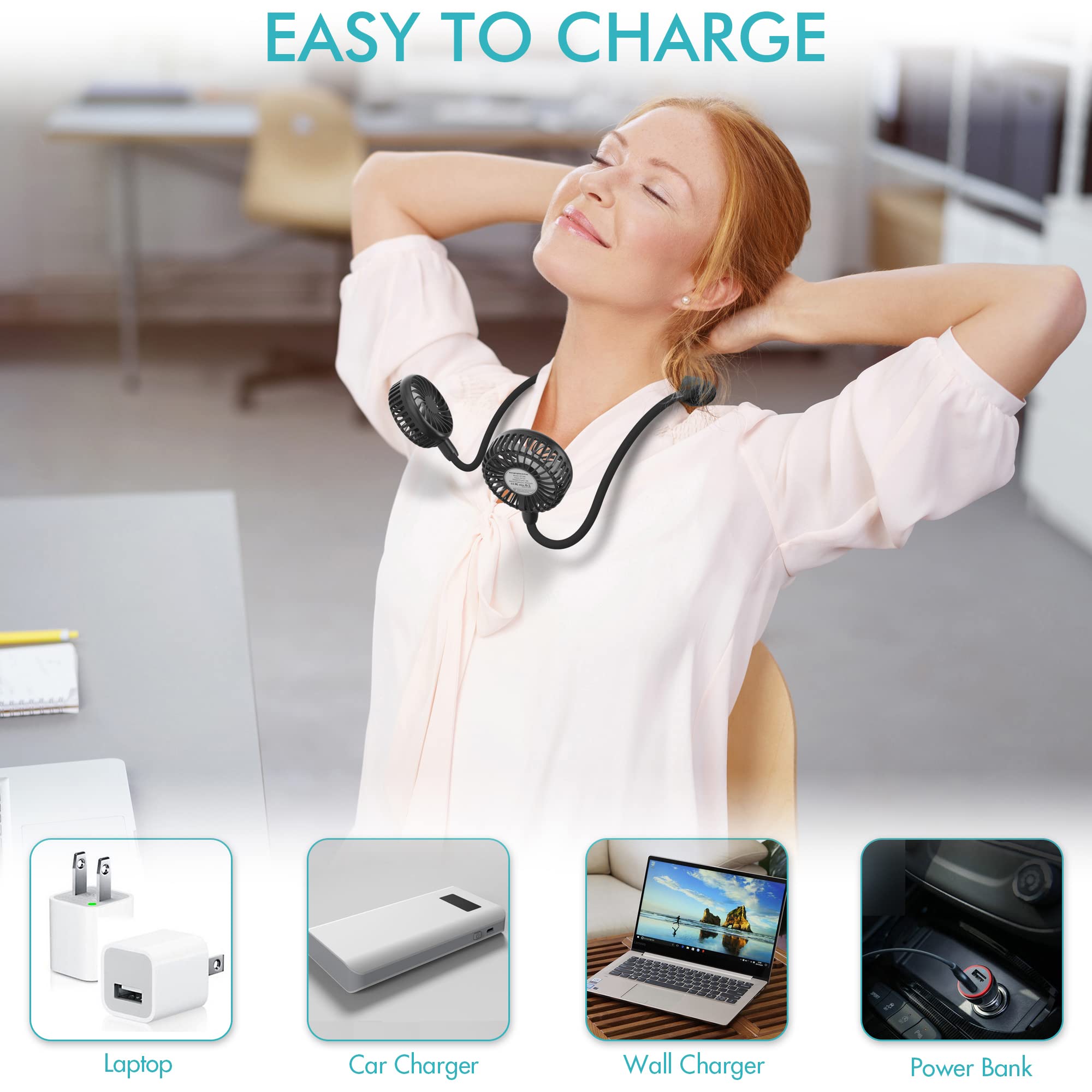 Comlife Portable Neck Fan, 2600Mah Battery Operated Ultra Quiet Hands Free Usb Fan With Strong Wind, 360 Adjustable High Flexibi