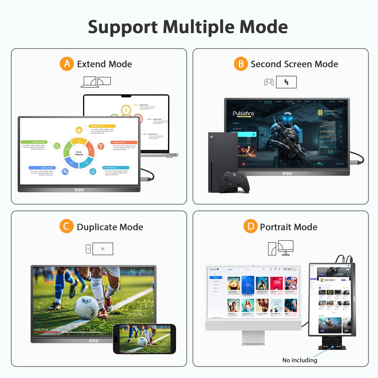 Qqh Portable Monitor 15.6Inch Fhd 1080P Usb C Hdmi Alloy Travel Screen Monitor With W/Smart Cover & Built In Speaker, Plug&Play