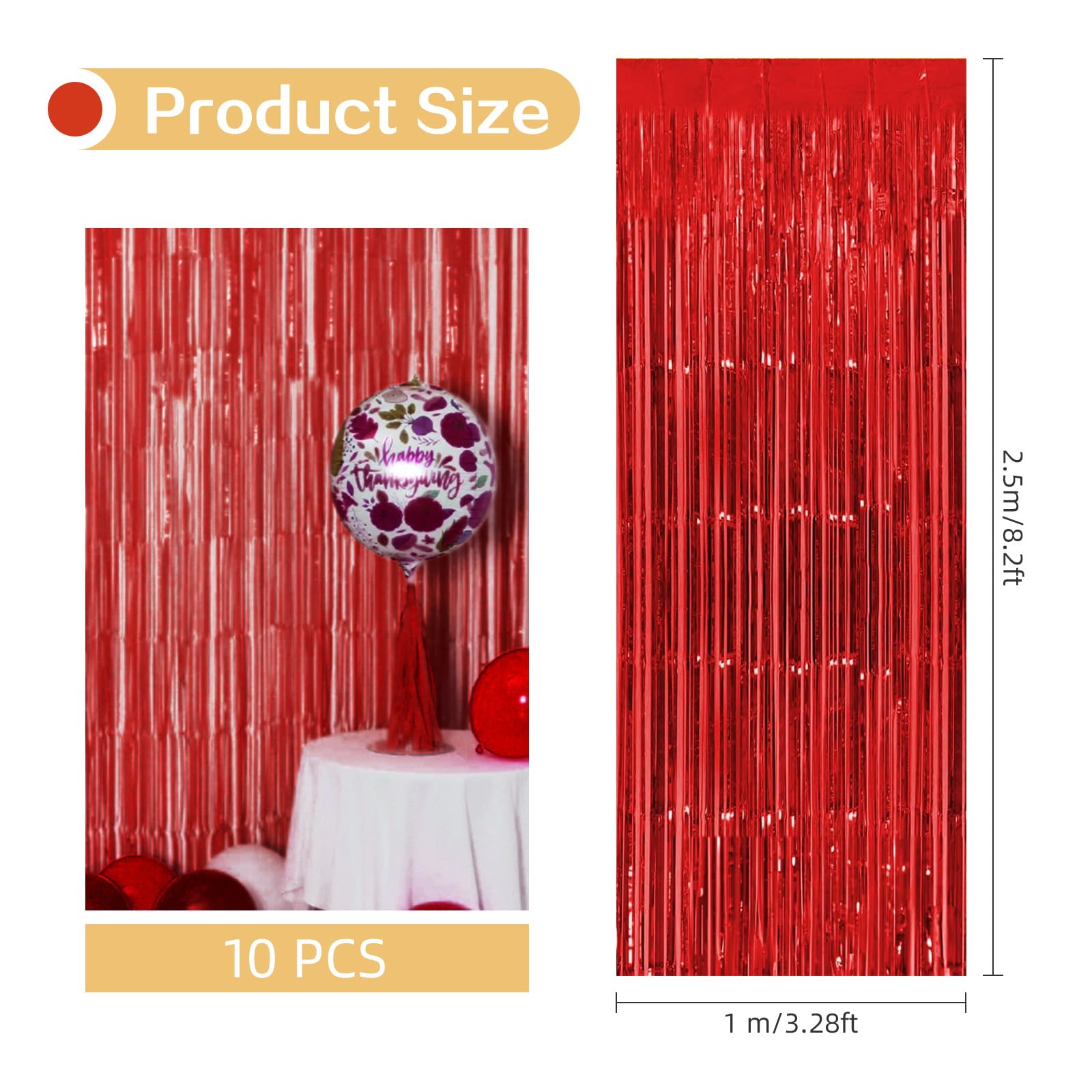 10 Pack Red Backdrop Curtain 3.2Ft X 8.2Ft Metallic Tinsel Foil Fringe Curtains Photo Booth Background For Birthday Party Decora