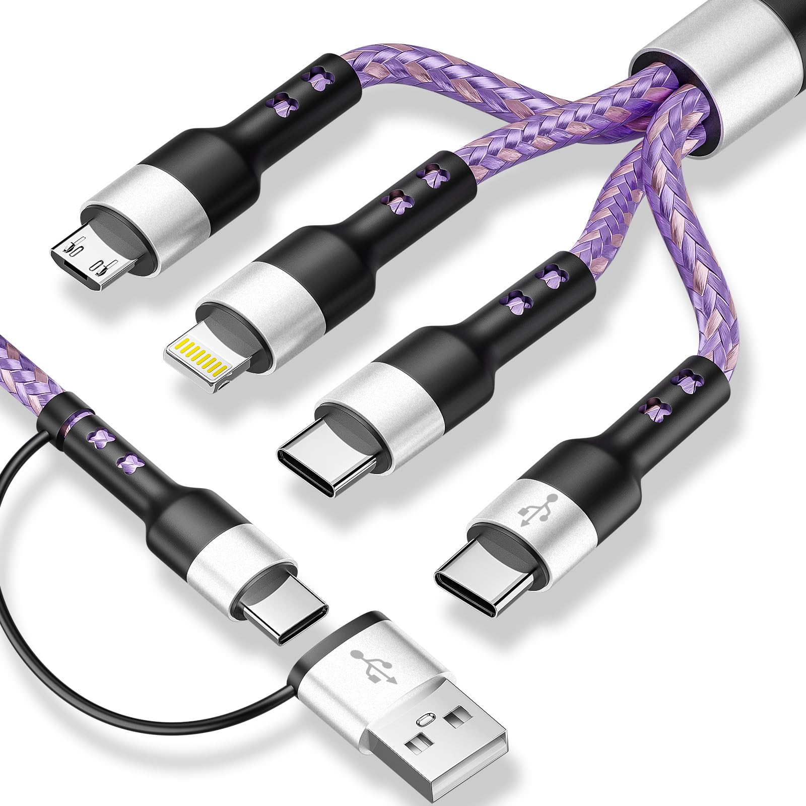Dual TypeC 4 in 2 Multi Charging Cable, USB A/C to Dual USB C/IP/Micro USB