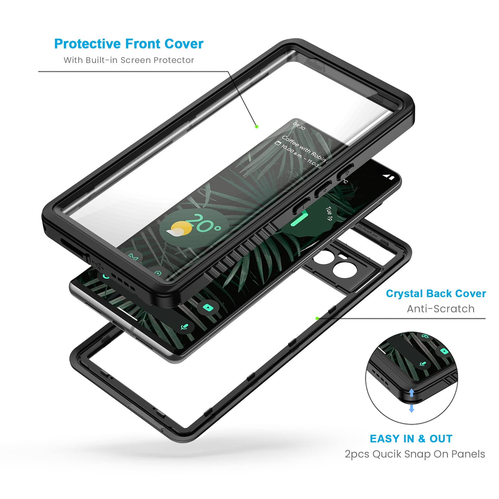 Lanhiem For Google Pixel 6 Pro Case, Ip68 Waterproof Dustproof Shockproof Case With Built In Screen Protector, Full Body Rugged