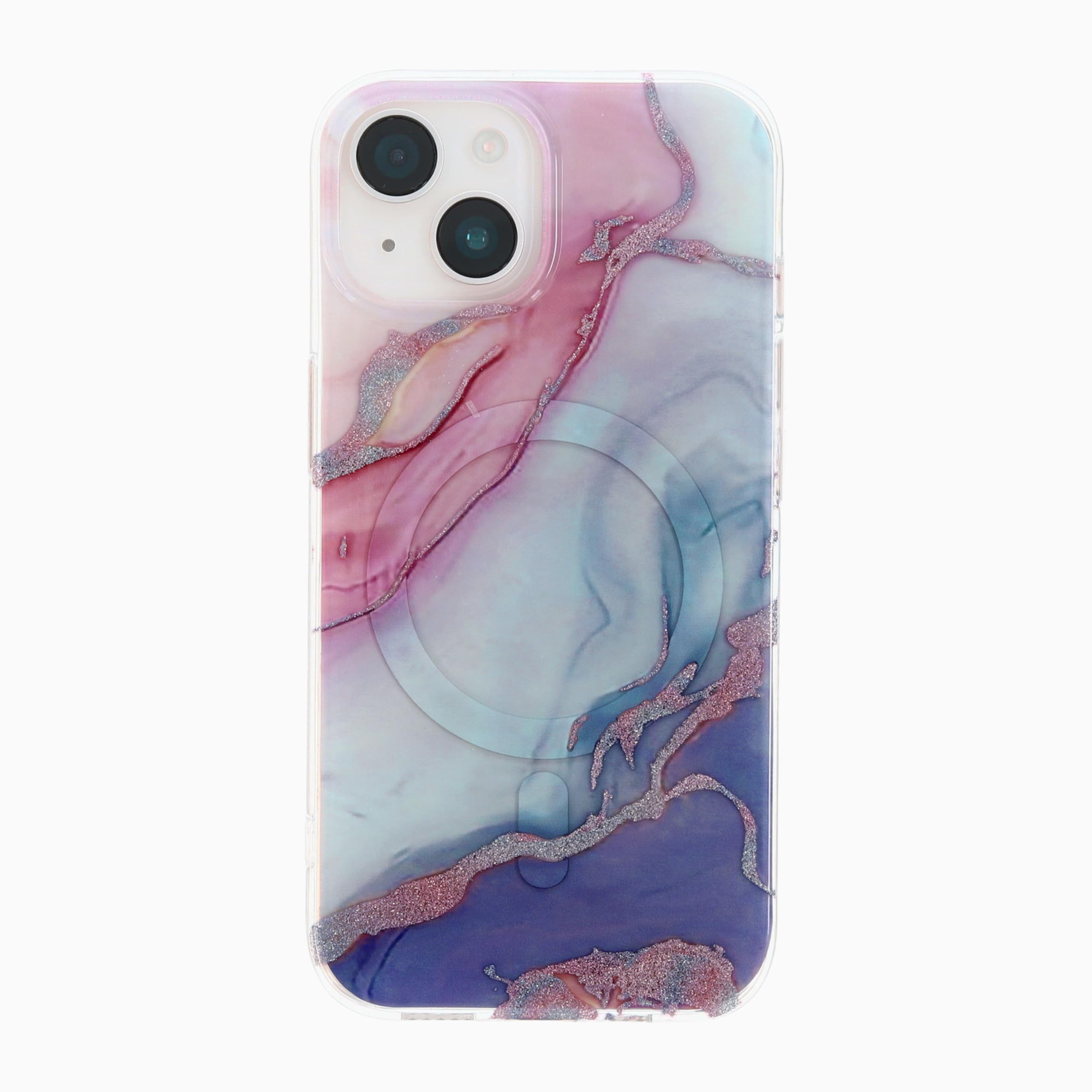 Katti Case Premium Marble Pattern Case for The iPhone 14 and iPhone 13, Deep Purple and White Design with Silver and Gold Leaf A