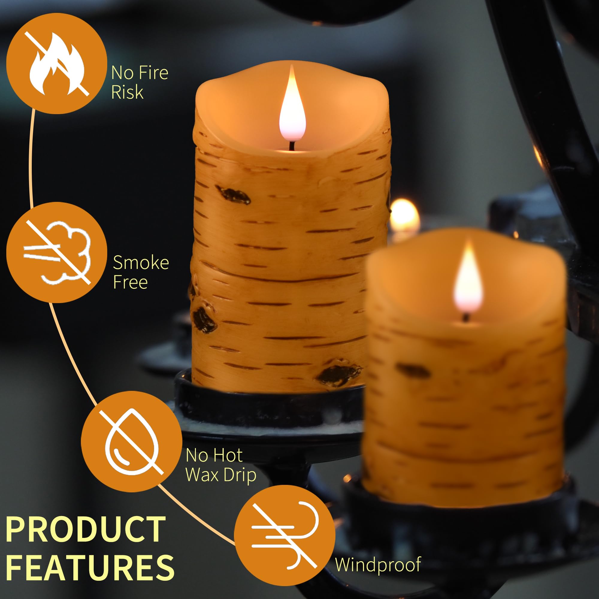 Niceme Led Birch Bark Flameless Candles Set Of 3 Real Wax Battery Operated Candles Flickering Moving Wick Electric Decorative Pi