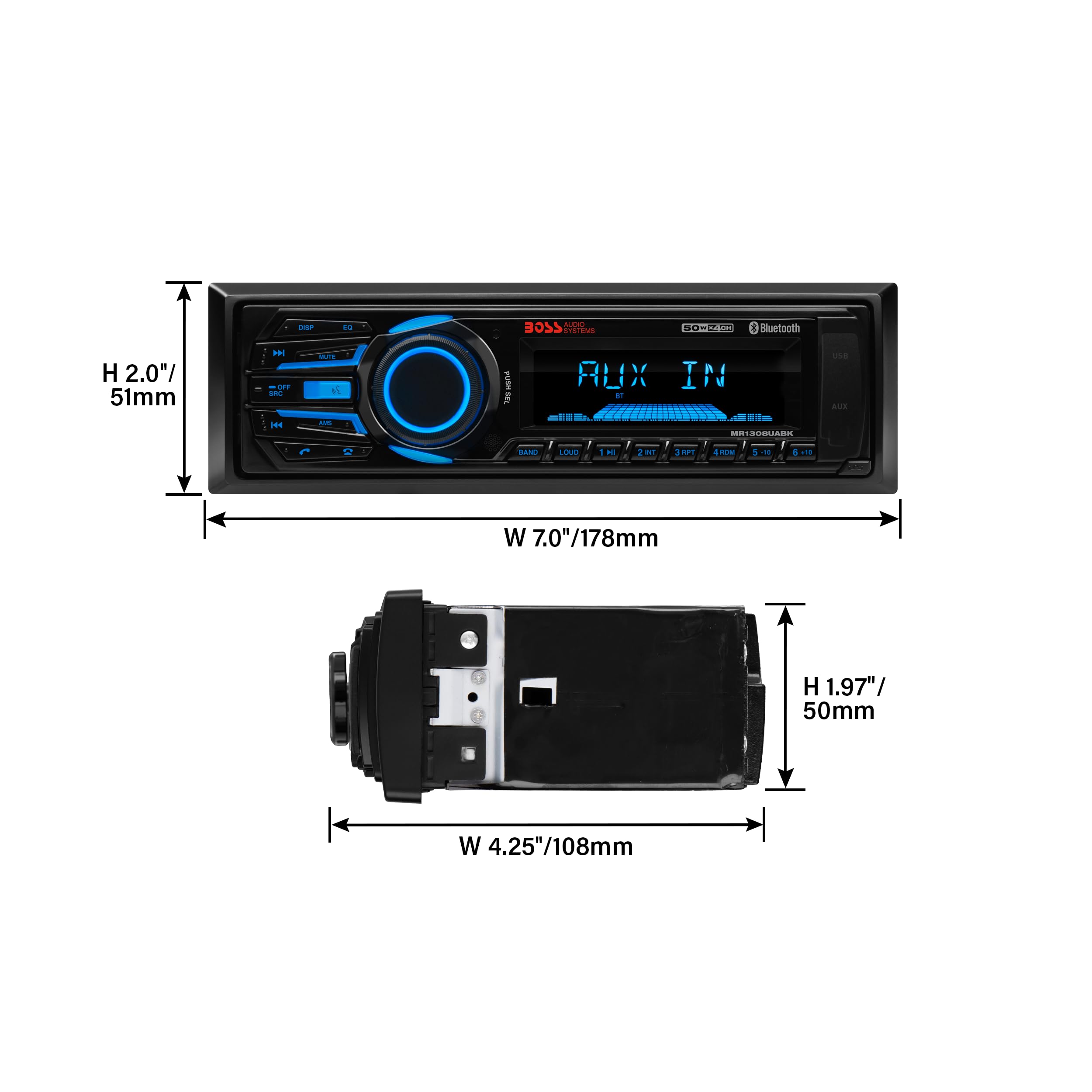 Boss Audio Systems Mr1308Uabk Single Din, Bluetooth, Mp3 Wma Usb Sd Am Fm Weather Proof Marine Stereo,     No Cd Dvd, Detachable
