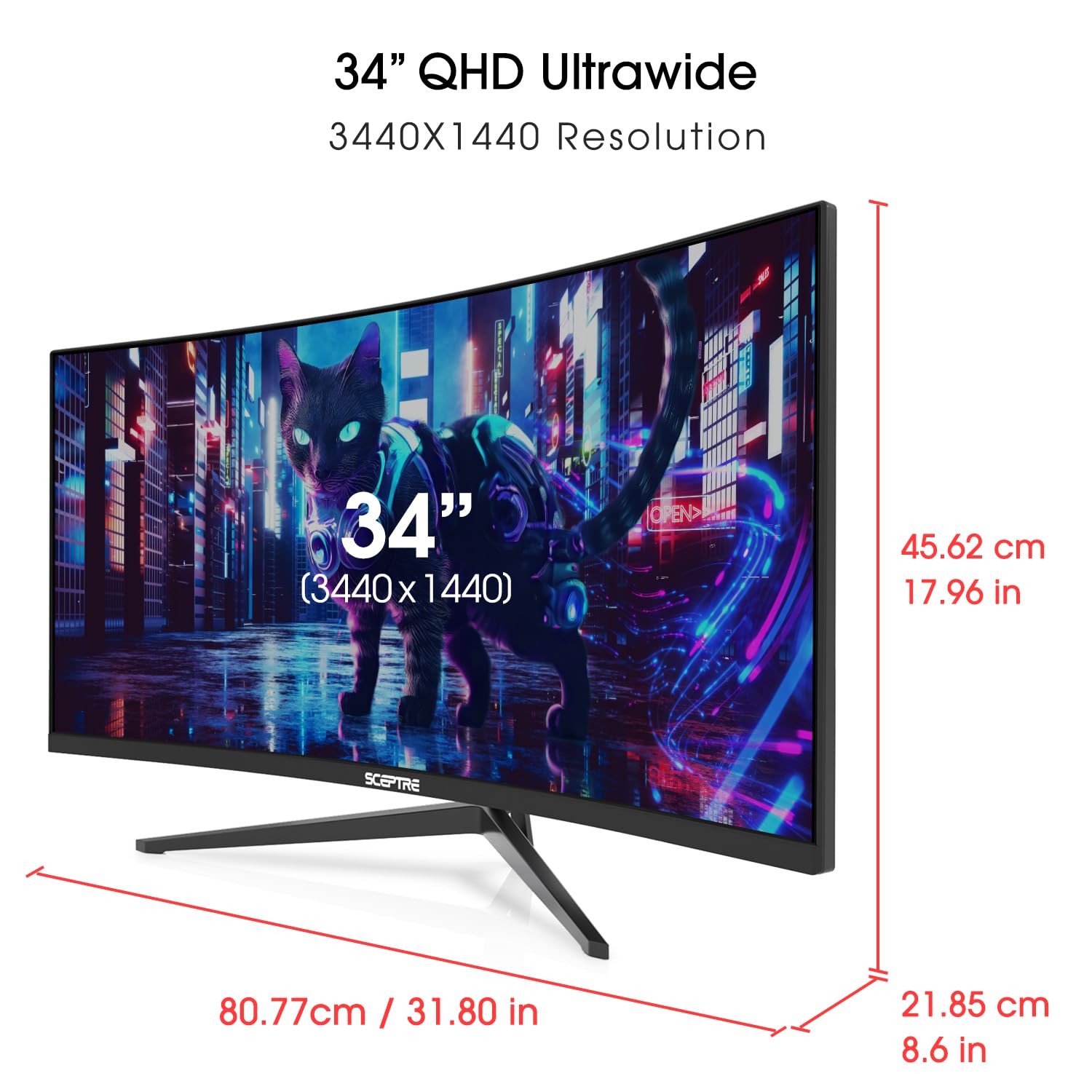 Sceptre 34 Inch Curved Ultrawide Wqhd Monitor 3440 X 1440 R1500 Up To 165Hz Displayport X2 99% Srgb 1Ms Picture By Picture, Mach