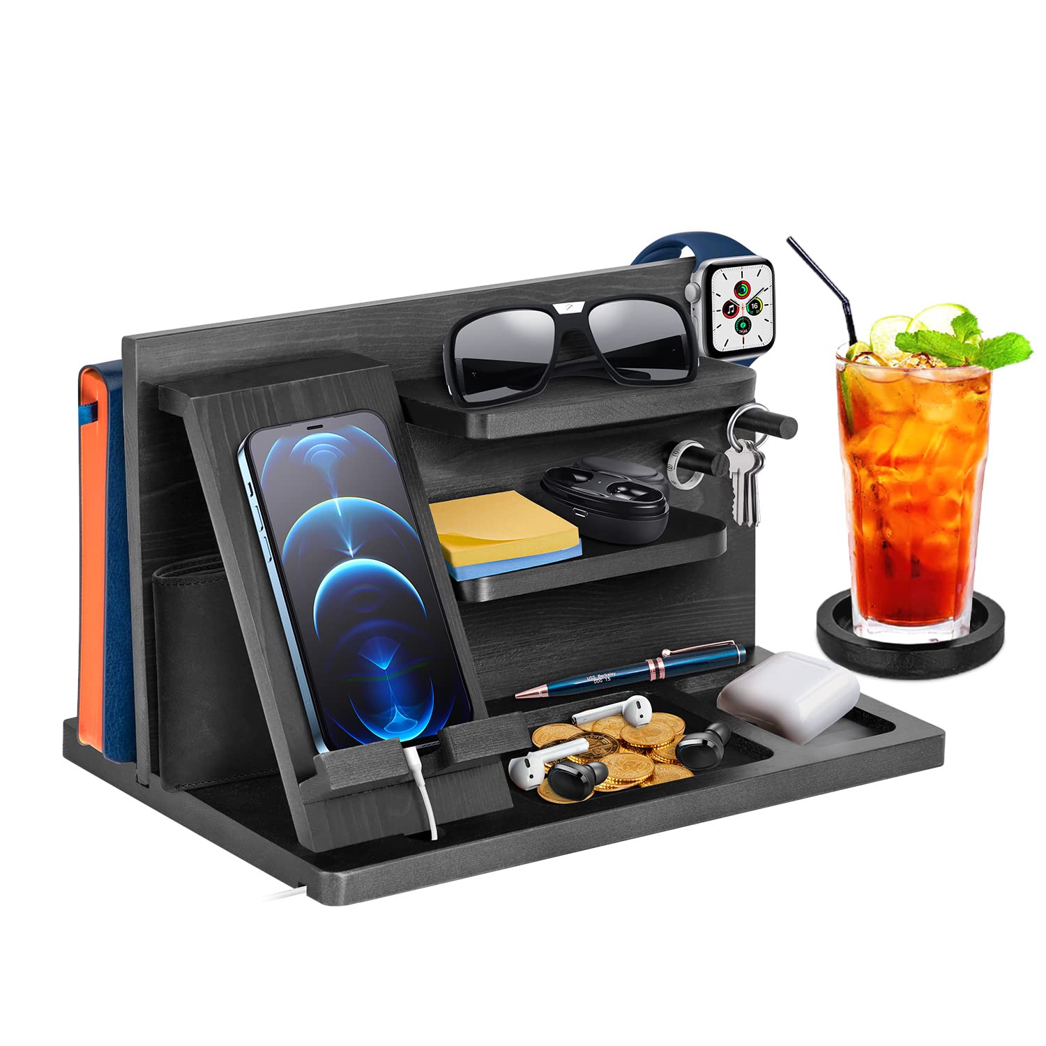 Gifts for Men Wood Phone Docking Station for Mens Gifts for Christmas Husband Anniversary Dad Birthday Gifts for Men or Dad - Ni